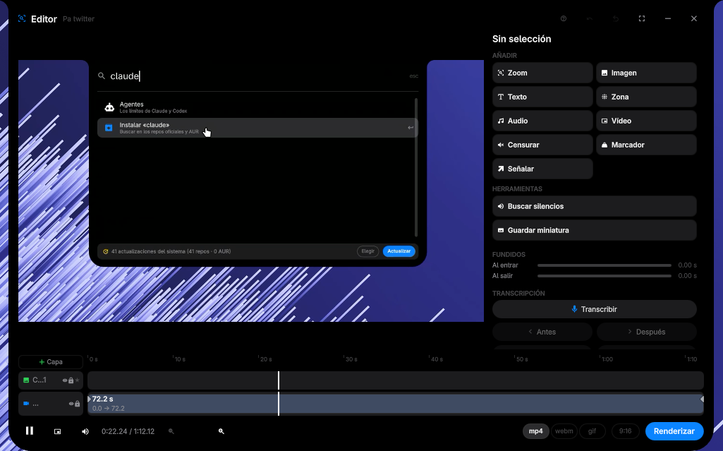The video editor: preview, tool panel and a two-layer timeline