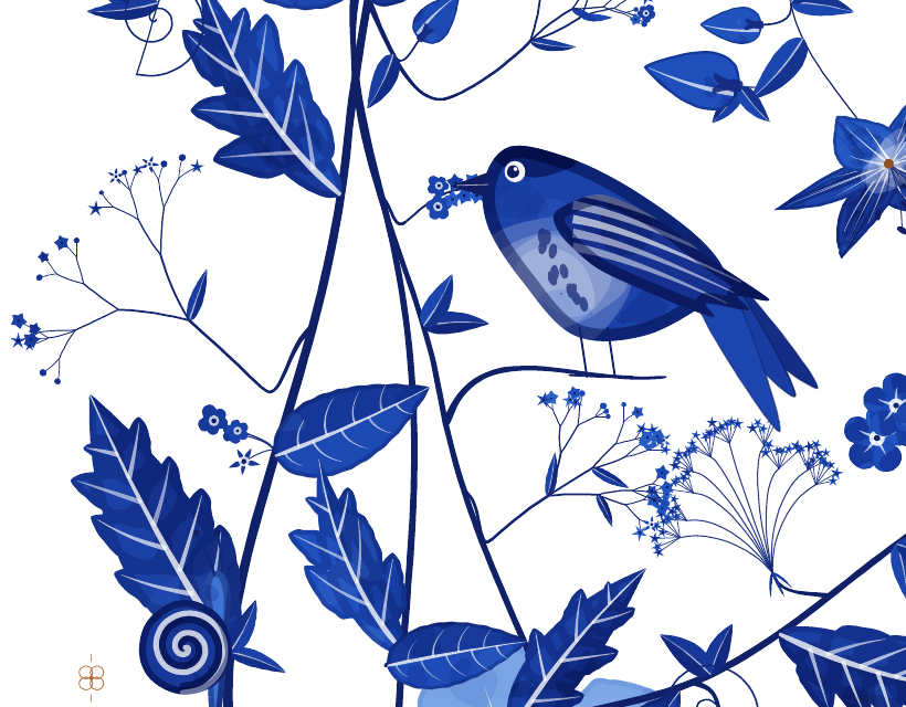 detail with a bird and a snail