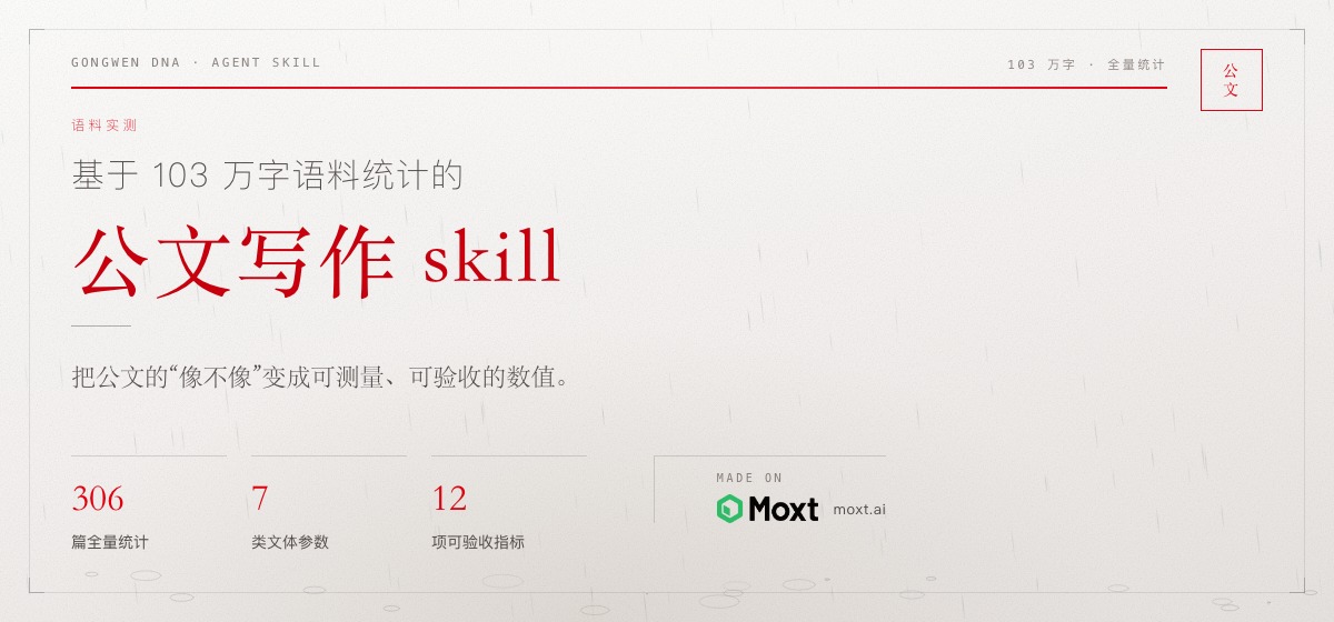 公文写作 skill：通过 102 万字语料提炼，把公文写作风格变成可测量、可验收的量化数据