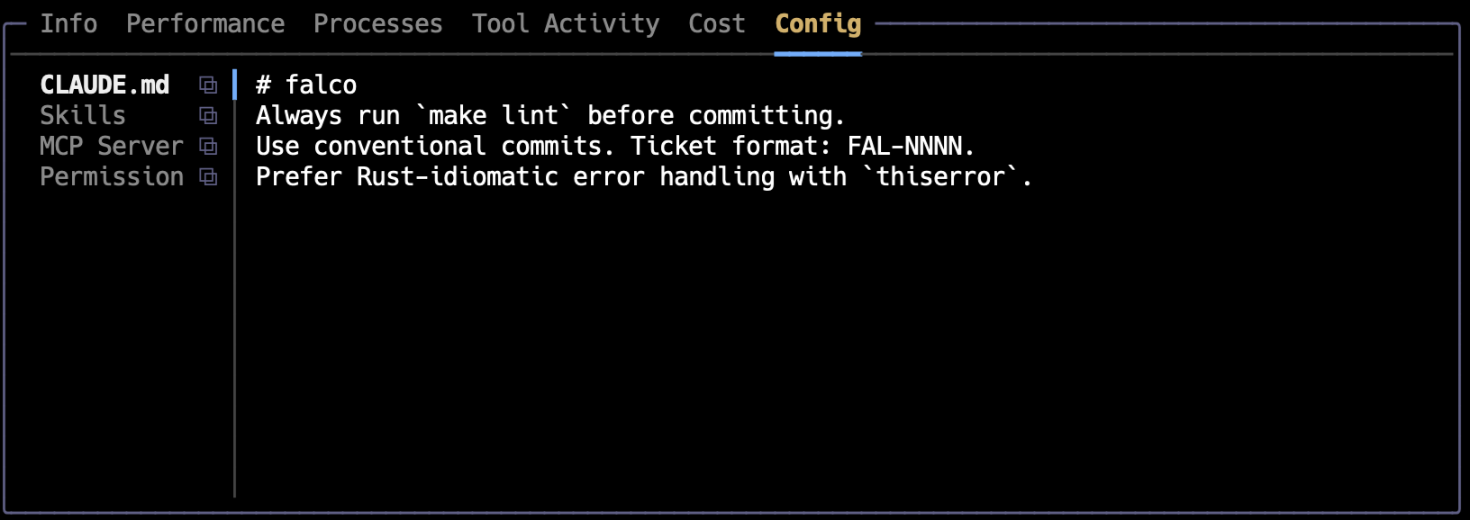 Config panel