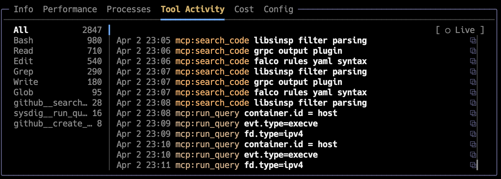 Tool Activity panel