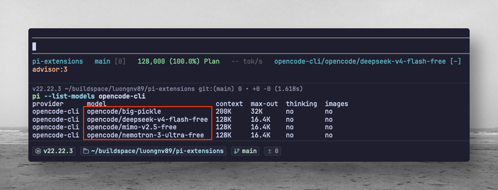 OpenCode model picker in Pi