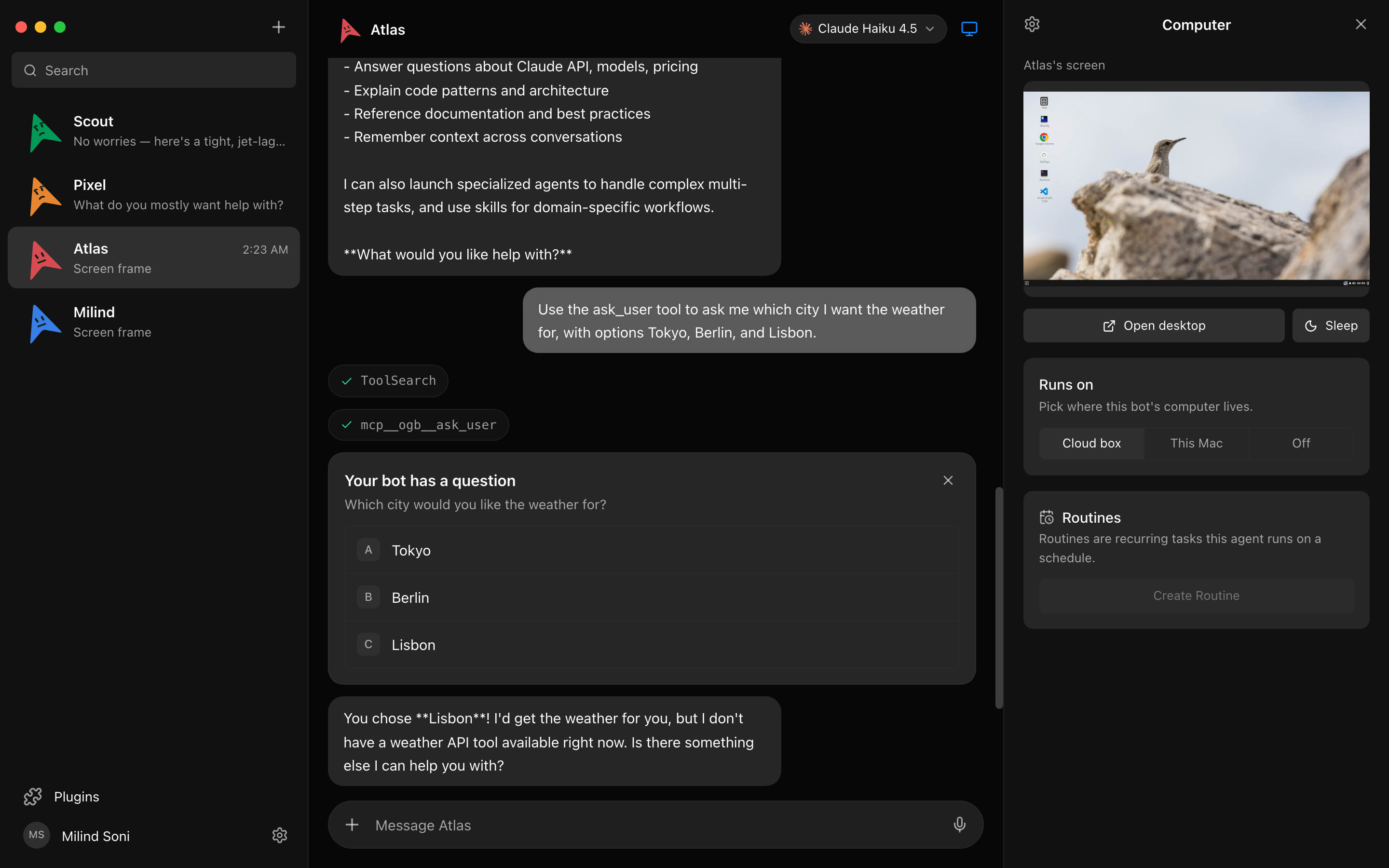 Computer panel with live screen preview