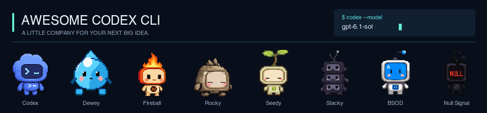 The eight built-in Codex Pets animated together — Awesome Codex CLI