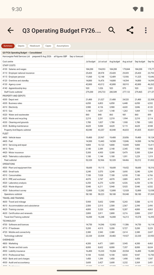 Excel spreadsheet viewer with sheet tabs