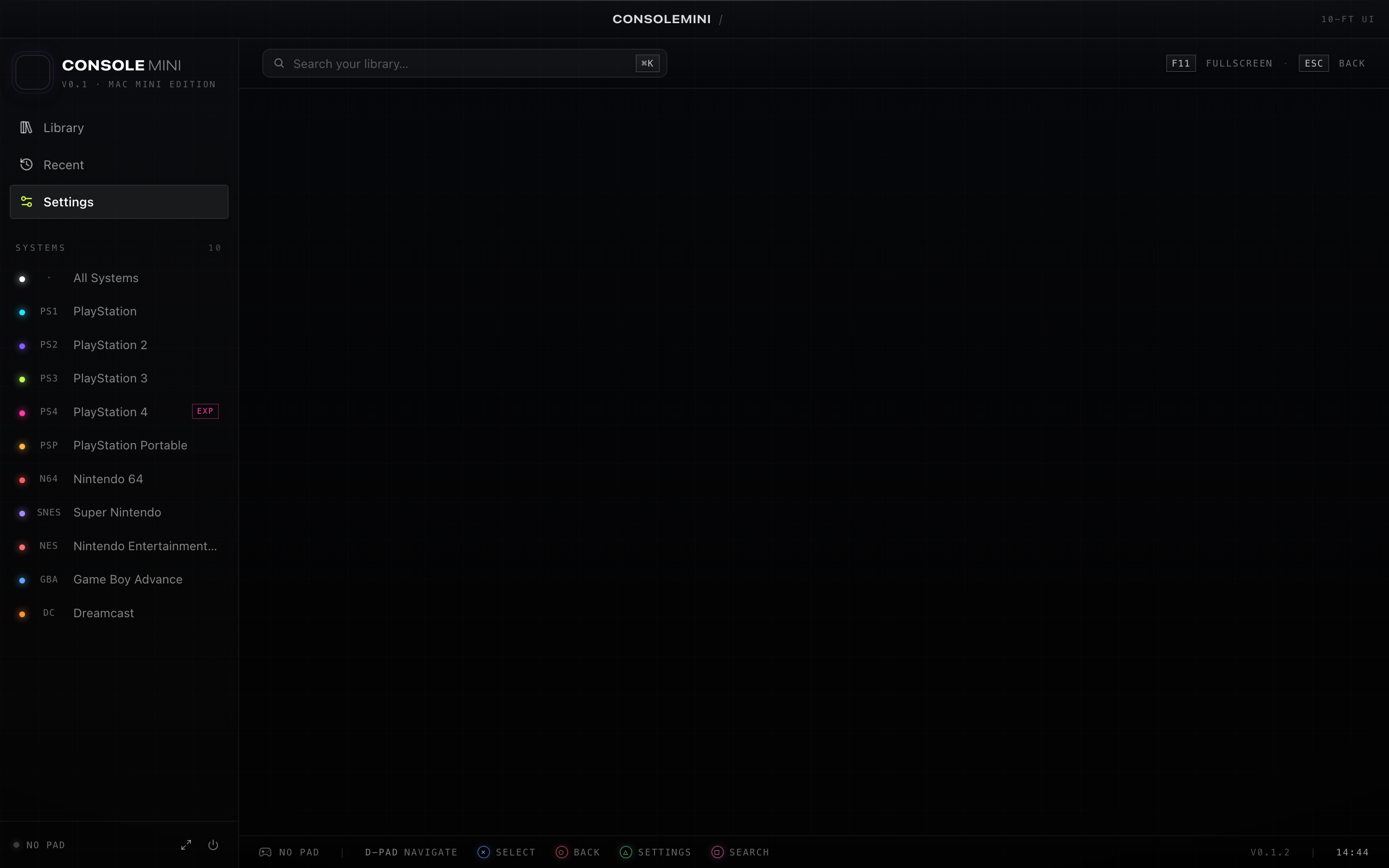 ConsoleMini settings - emulator install status
