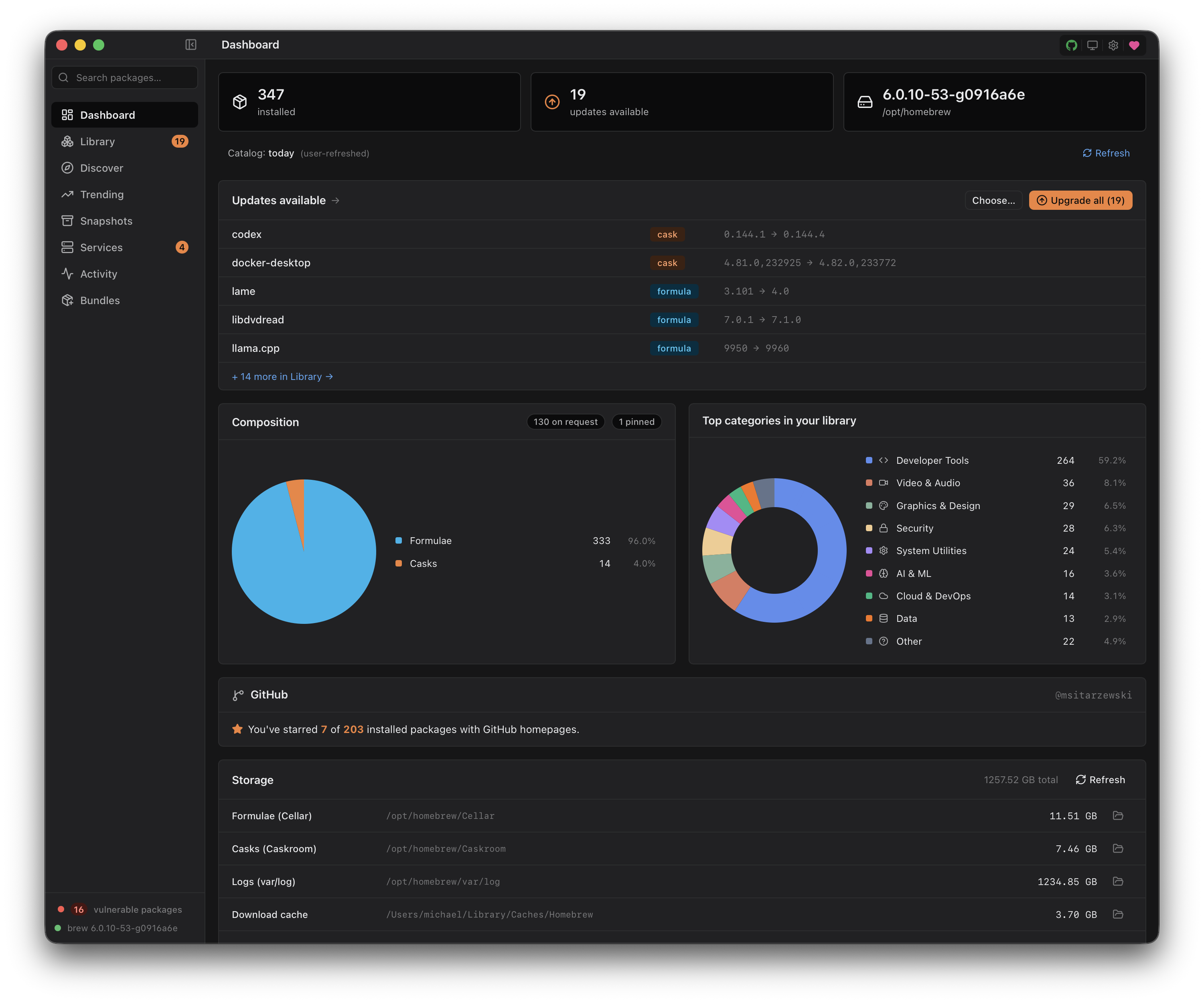 Brew Browser — Tauri build, Dashboard (dark)