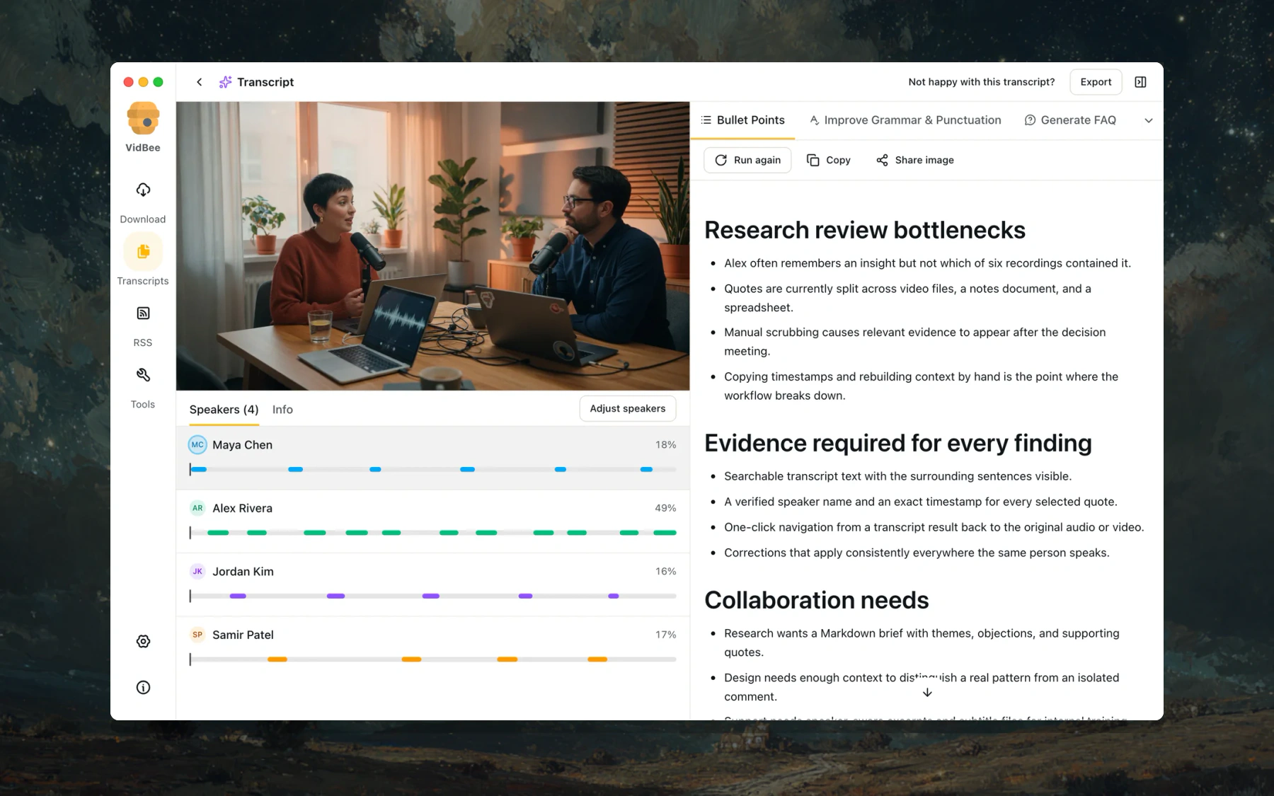 VidBee AI summary generated from a transcript