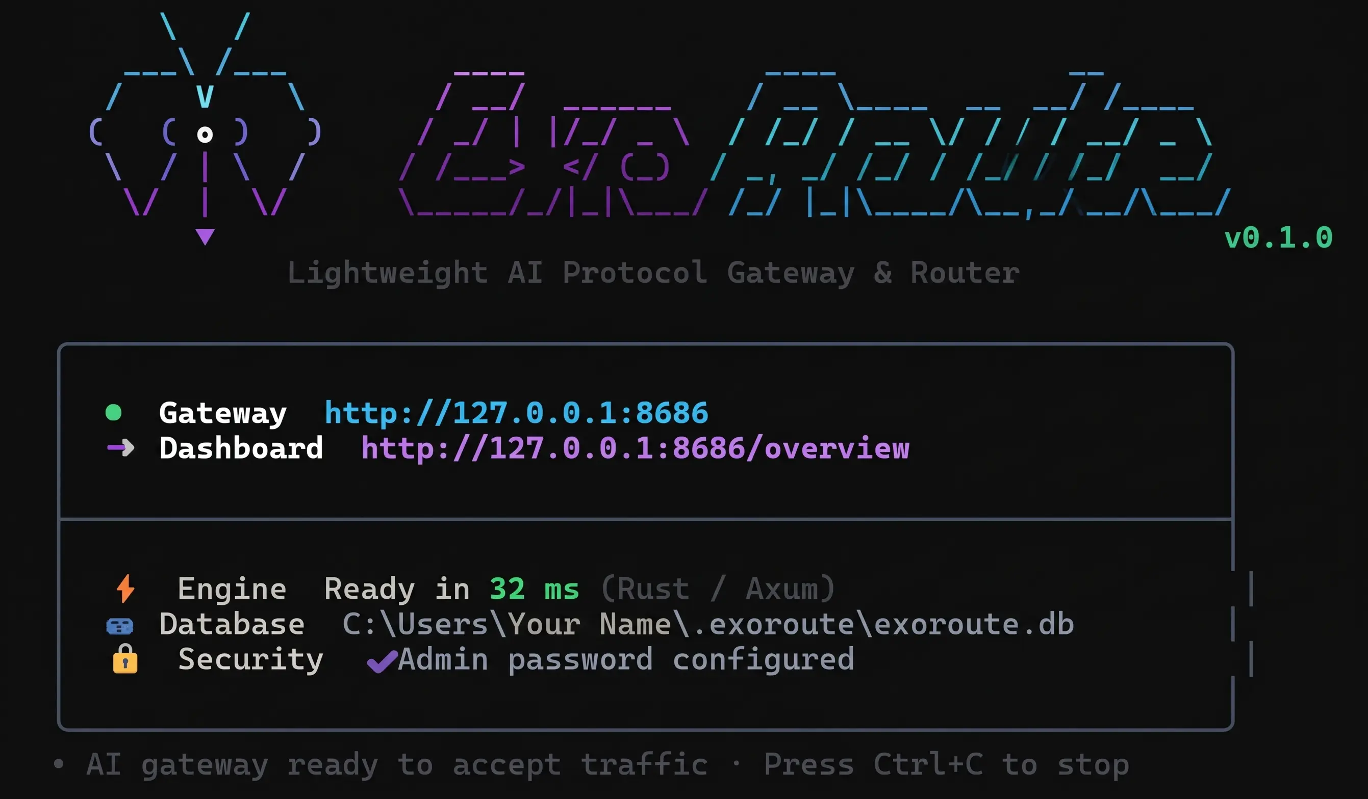 ExoRoute CLI startup screen