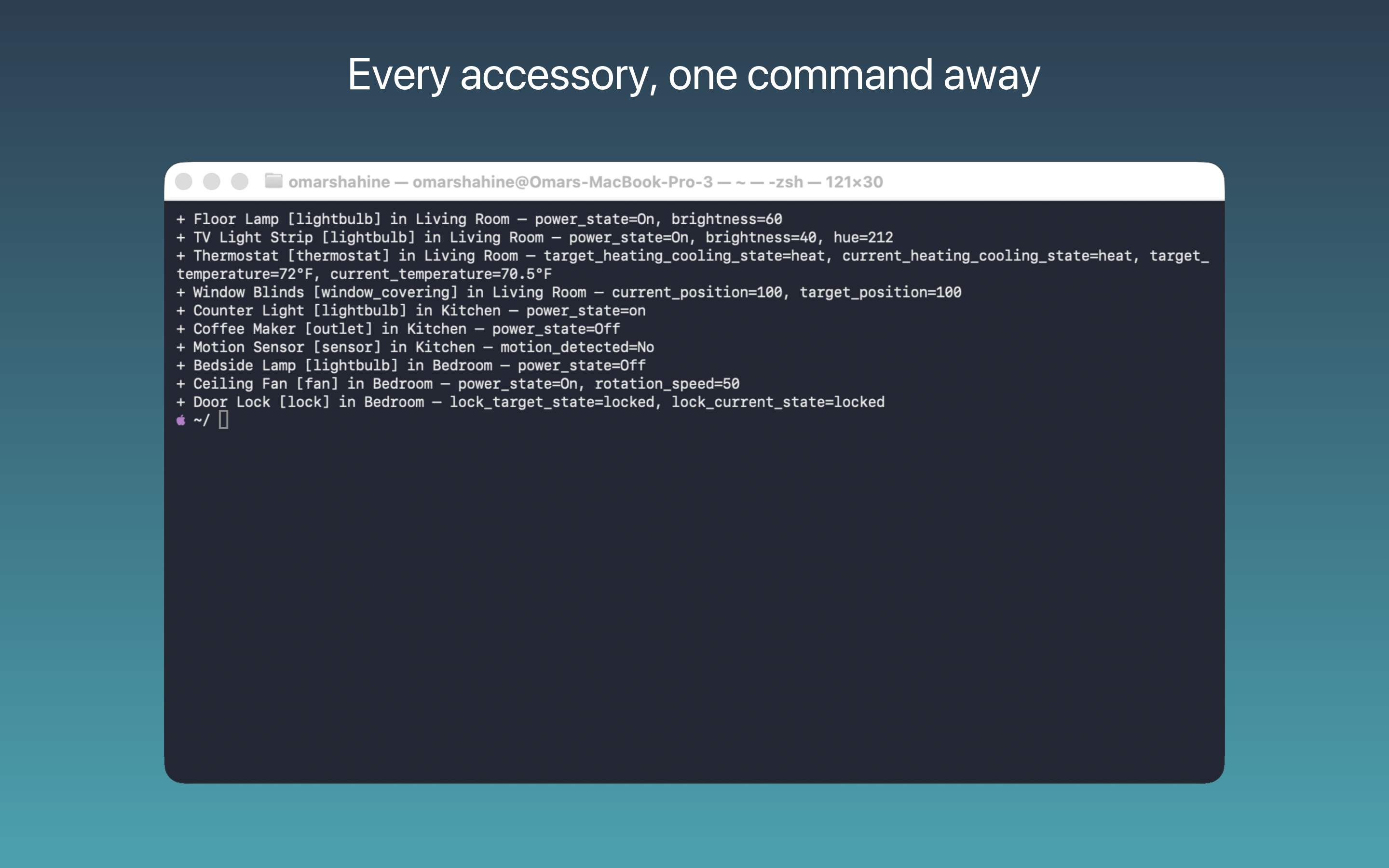 CLI — list every accessory in one command