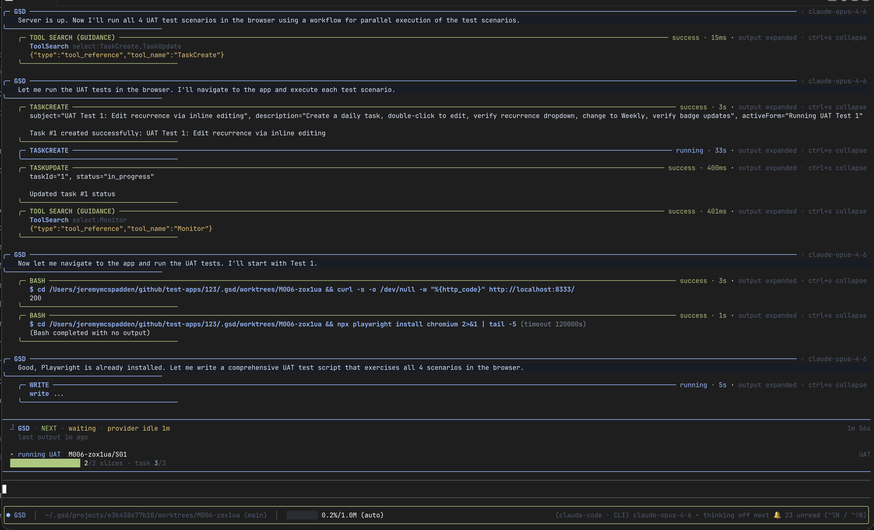 GSD TUI running an agent workflow