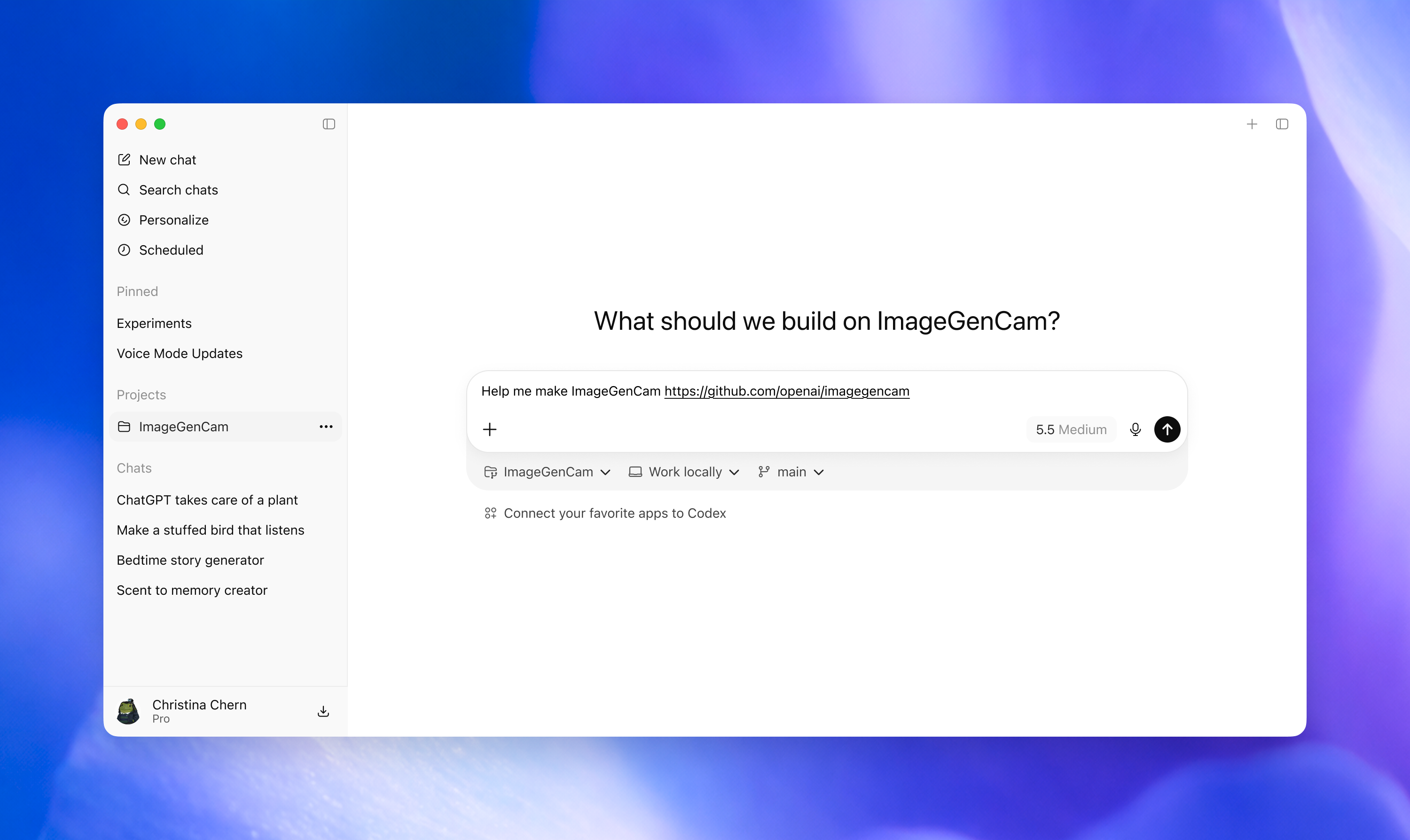 Codex Desktop prompt for ImageGenCam