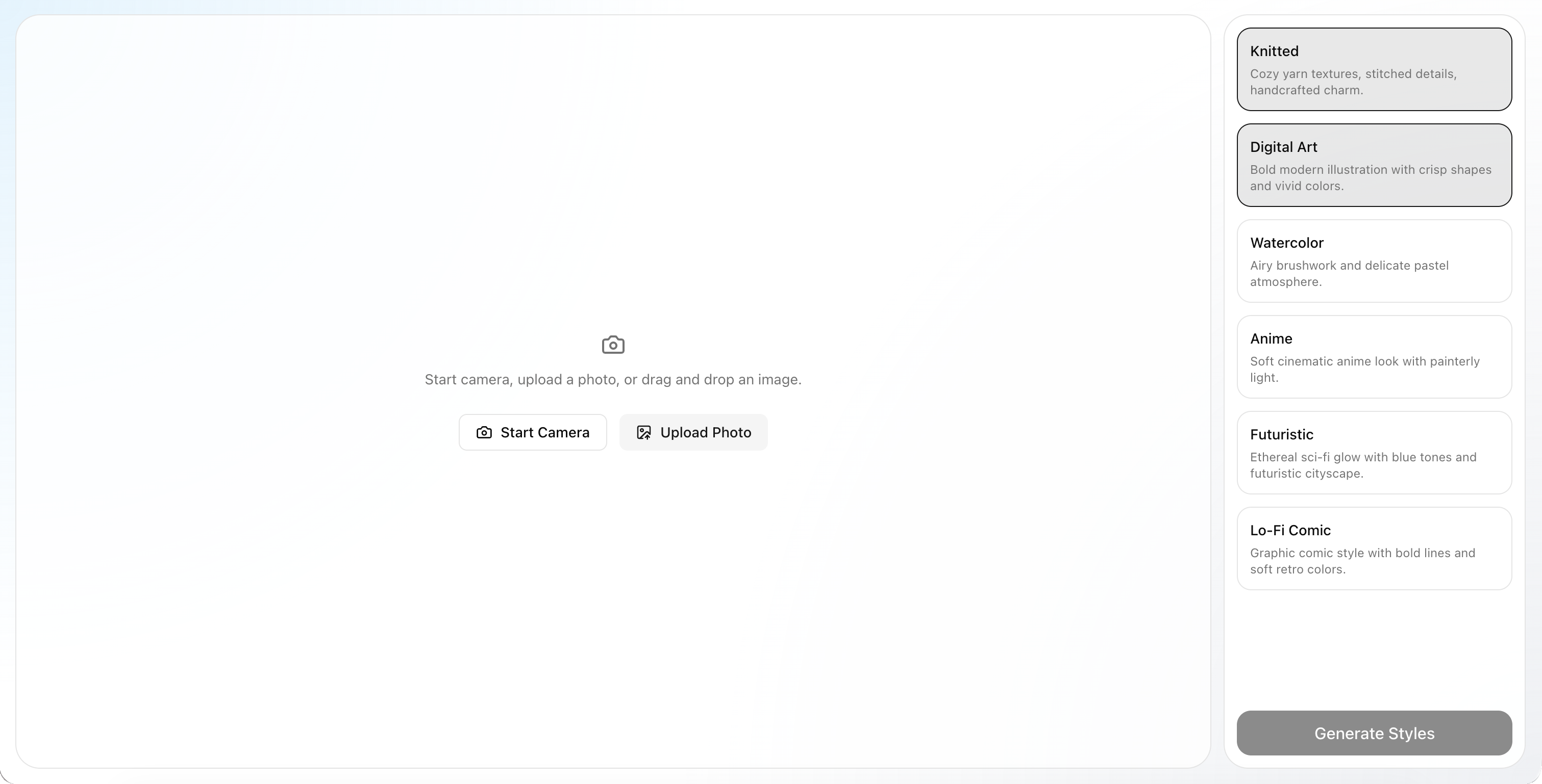 Screenshot of the photobooth input screen