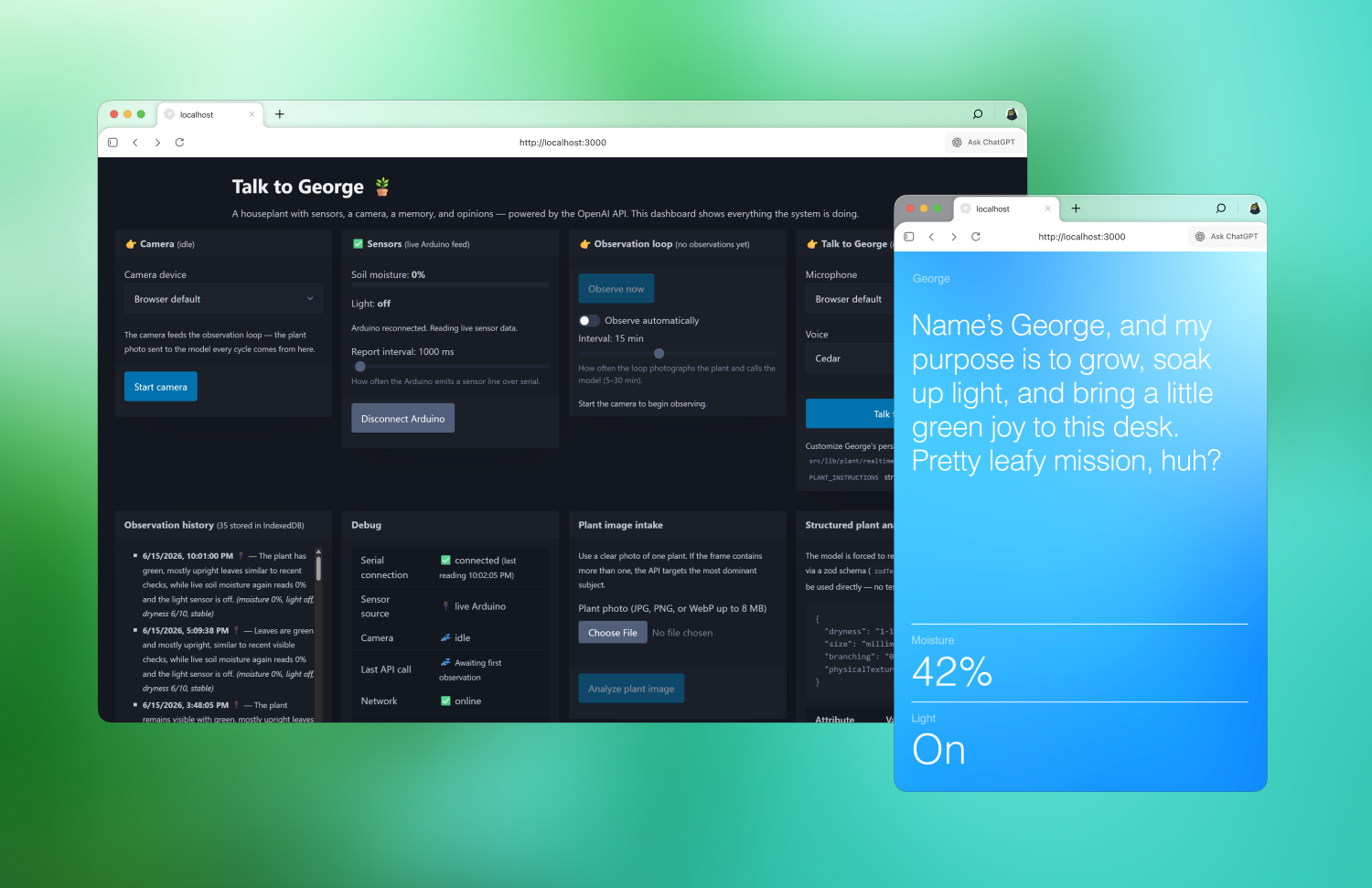 Plant Talk dashboard and ambient mode preview