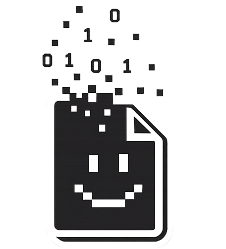 BINNY, the OpenBin mascot: a smiling file with bits rising off it