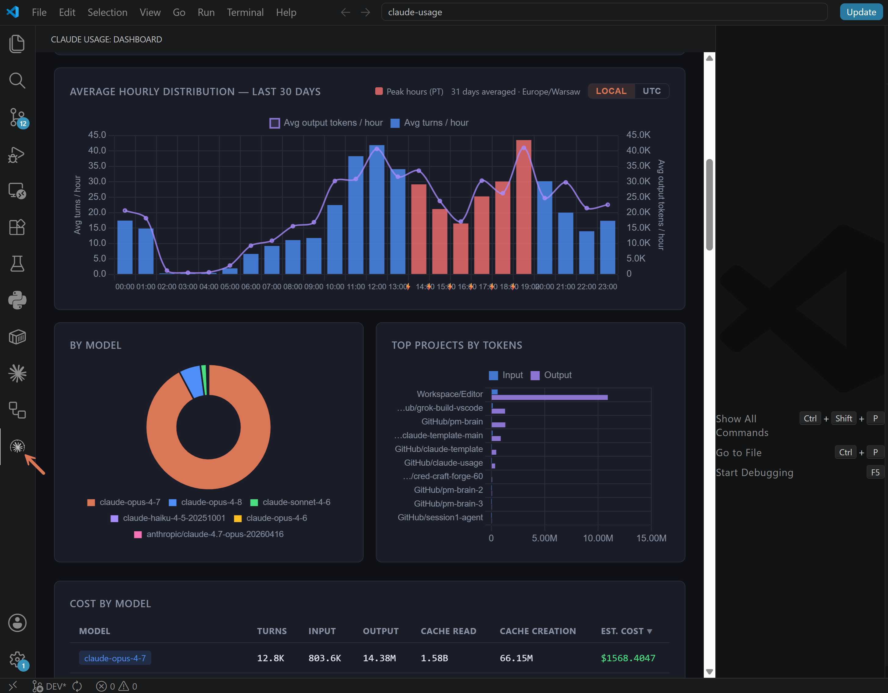 VS Code extension — hourly + projects