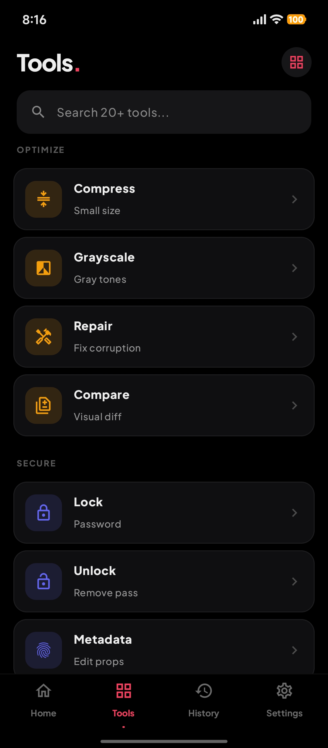 PaperKnife+ tool screen