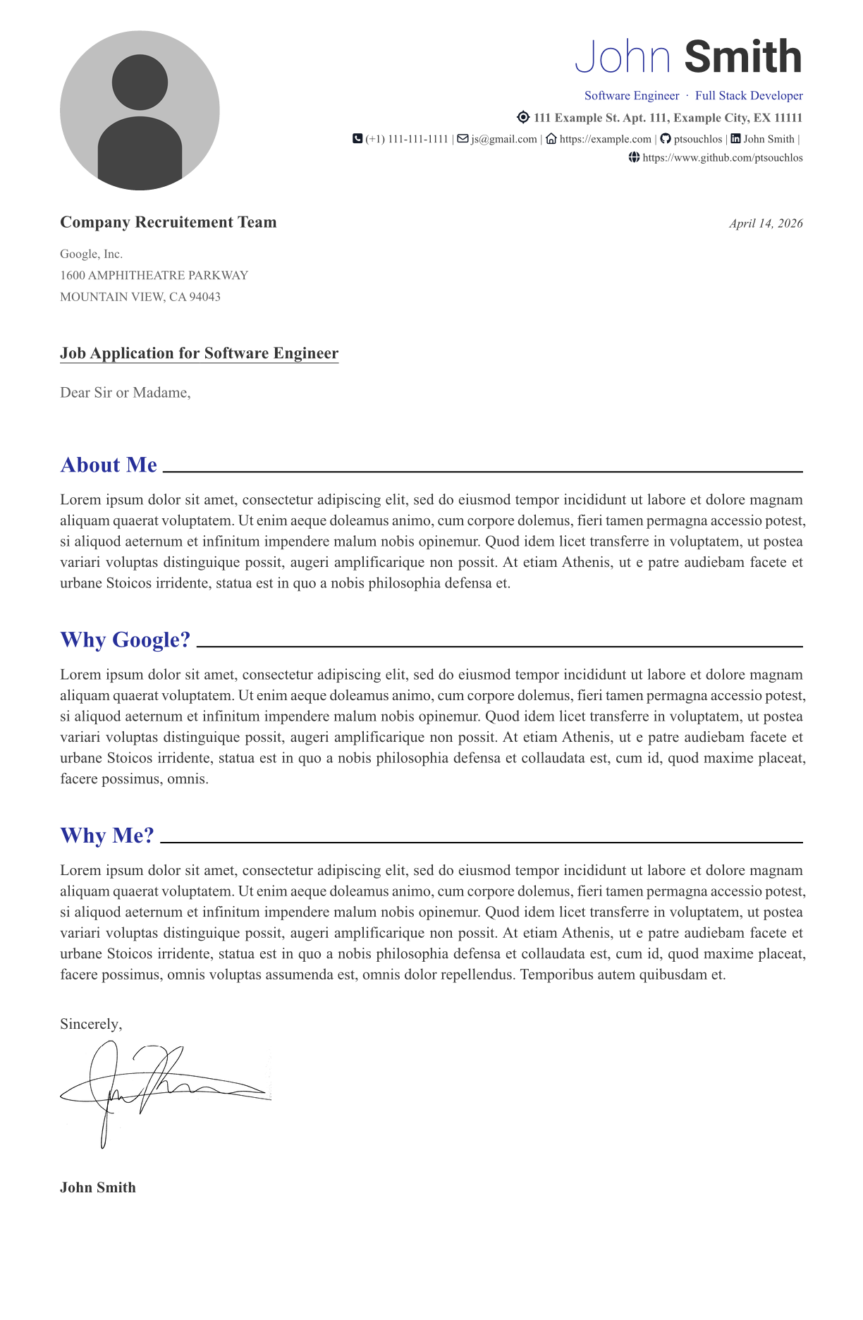 Cover Letter template output