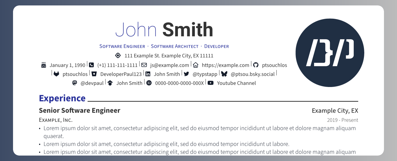 Snippet of resume template