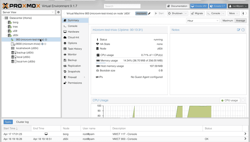 pve-microvm in the Proxmox web UI