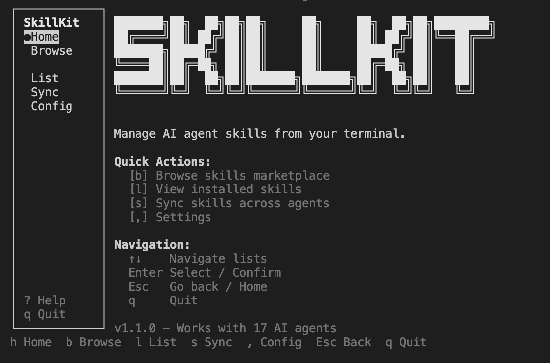 SkillKit interactive TUI
