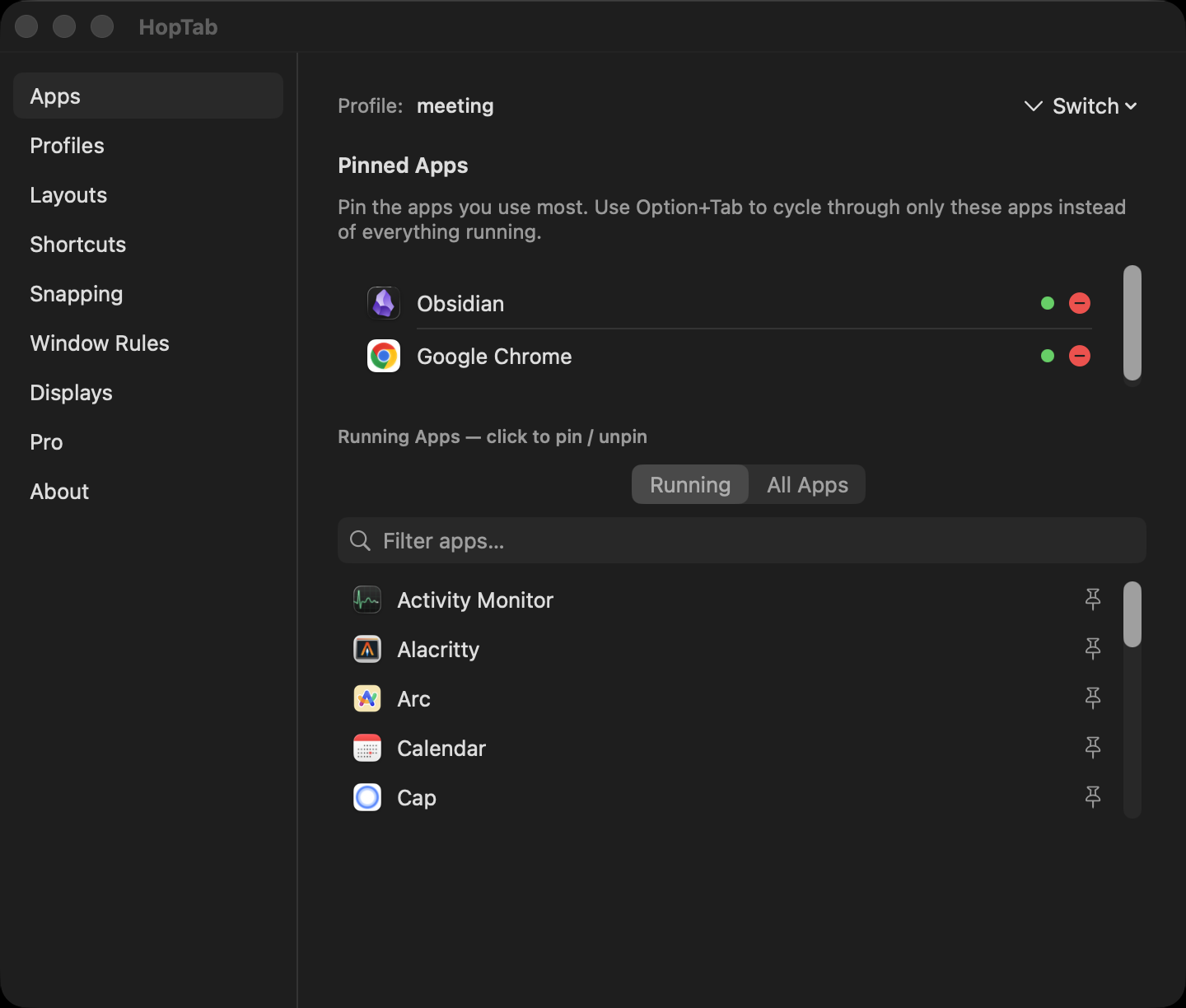 Pinned Apps