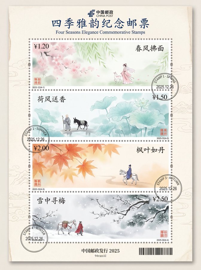 Awesome GPT4o/GPT-4o Image Prompts-中国水墨画风格邮票