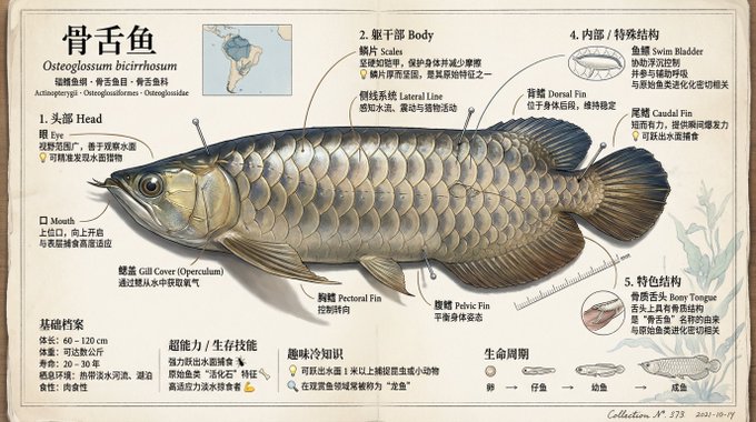 Awesome GPT4o/GPT-4o Image Prompts-博物馆展品级别的鱼类知识科普图谱