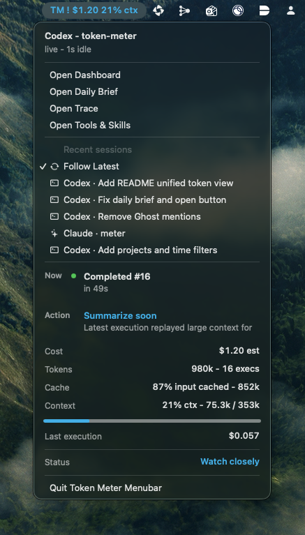 Token Meter macOS menu bar companion