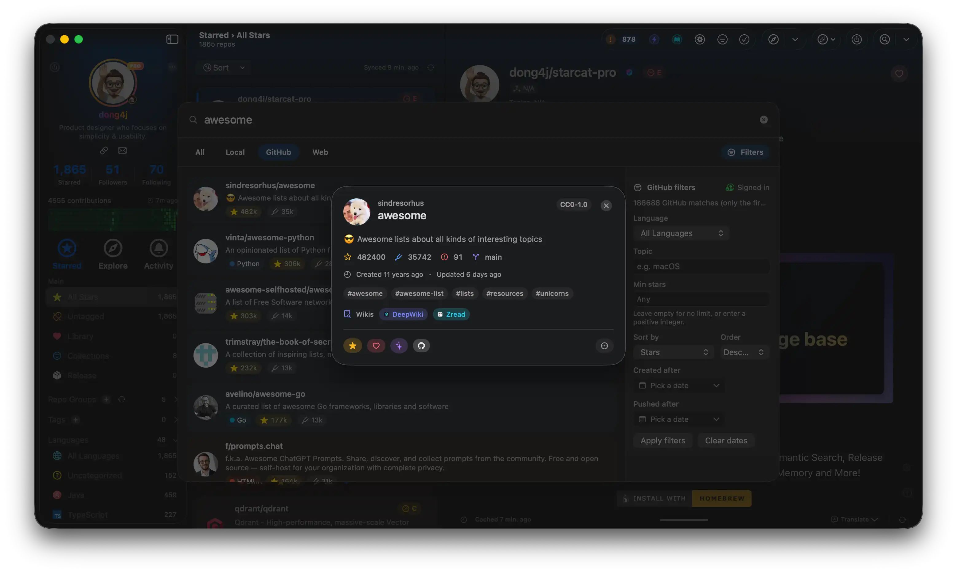 Global search and structured filters
