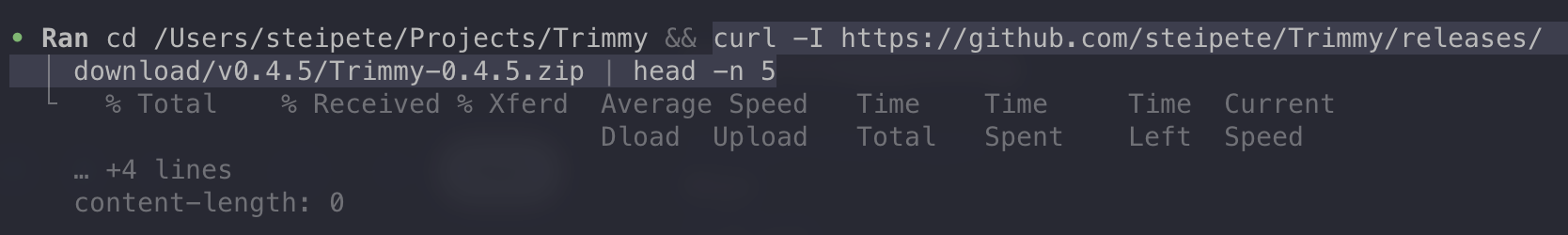 Terminal example showing a wrapped command flattened into one line