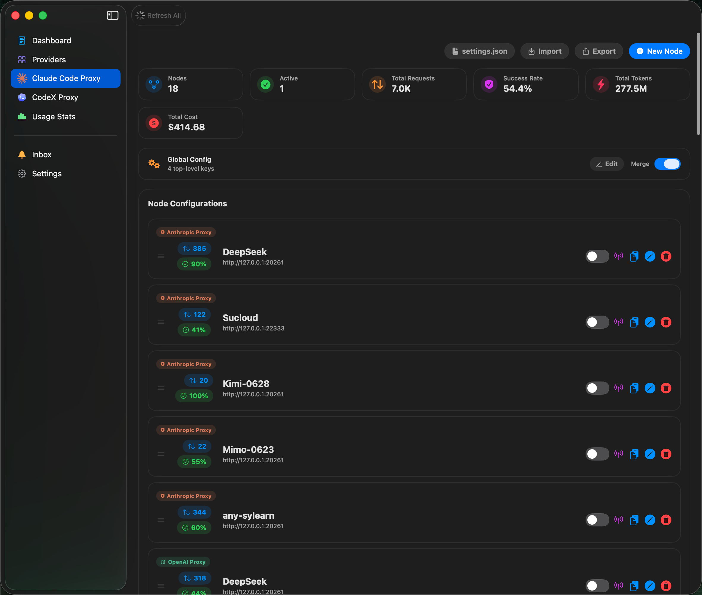 Claude Code proxy node management