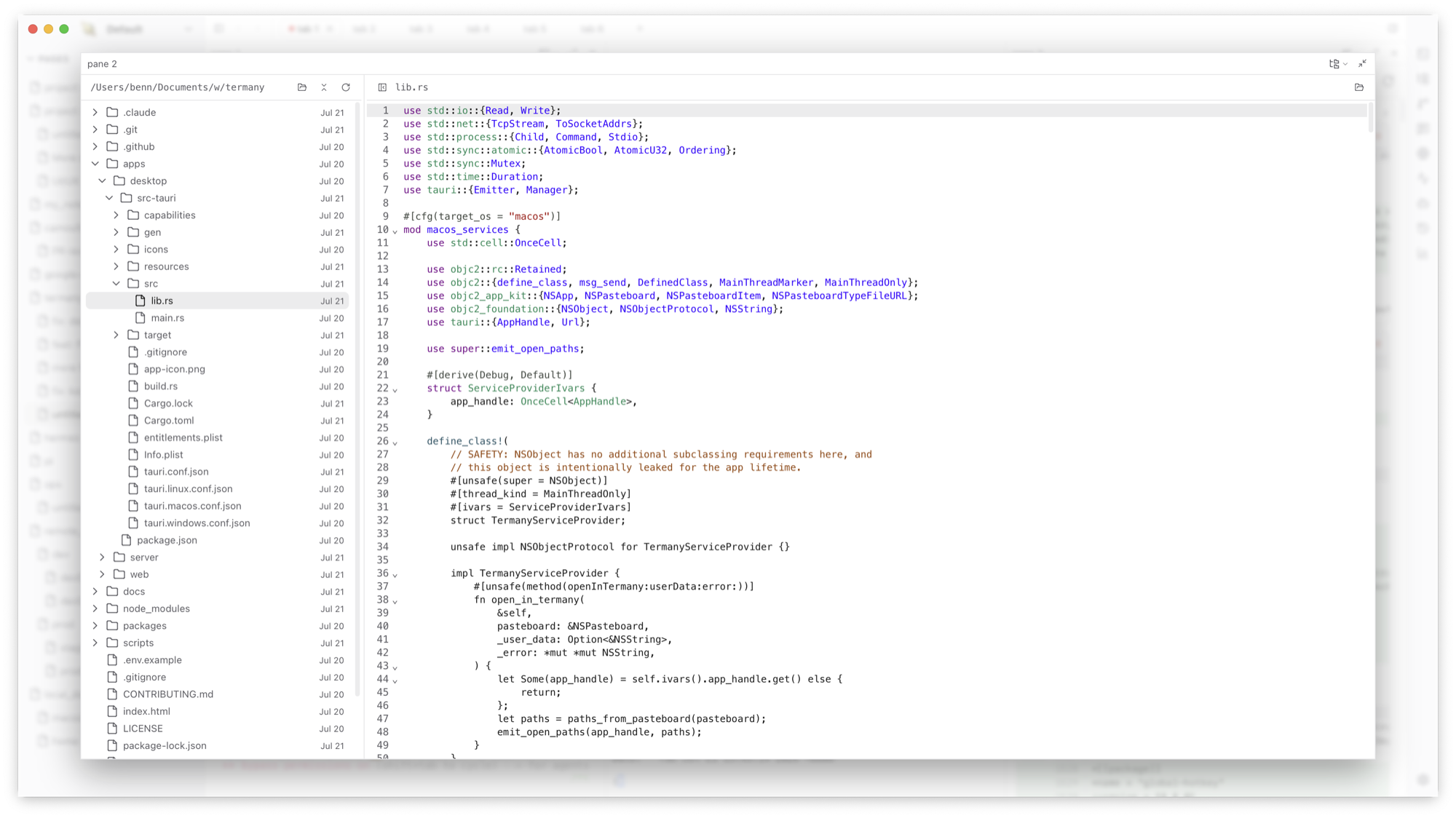 A file tree and an editor filling one pane