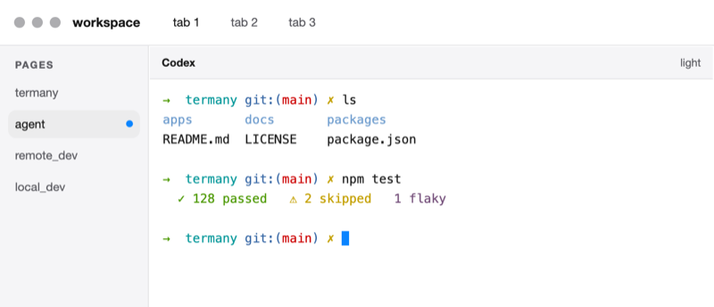 The Codex theme: a white canvas with flat, edge-to-edge panes