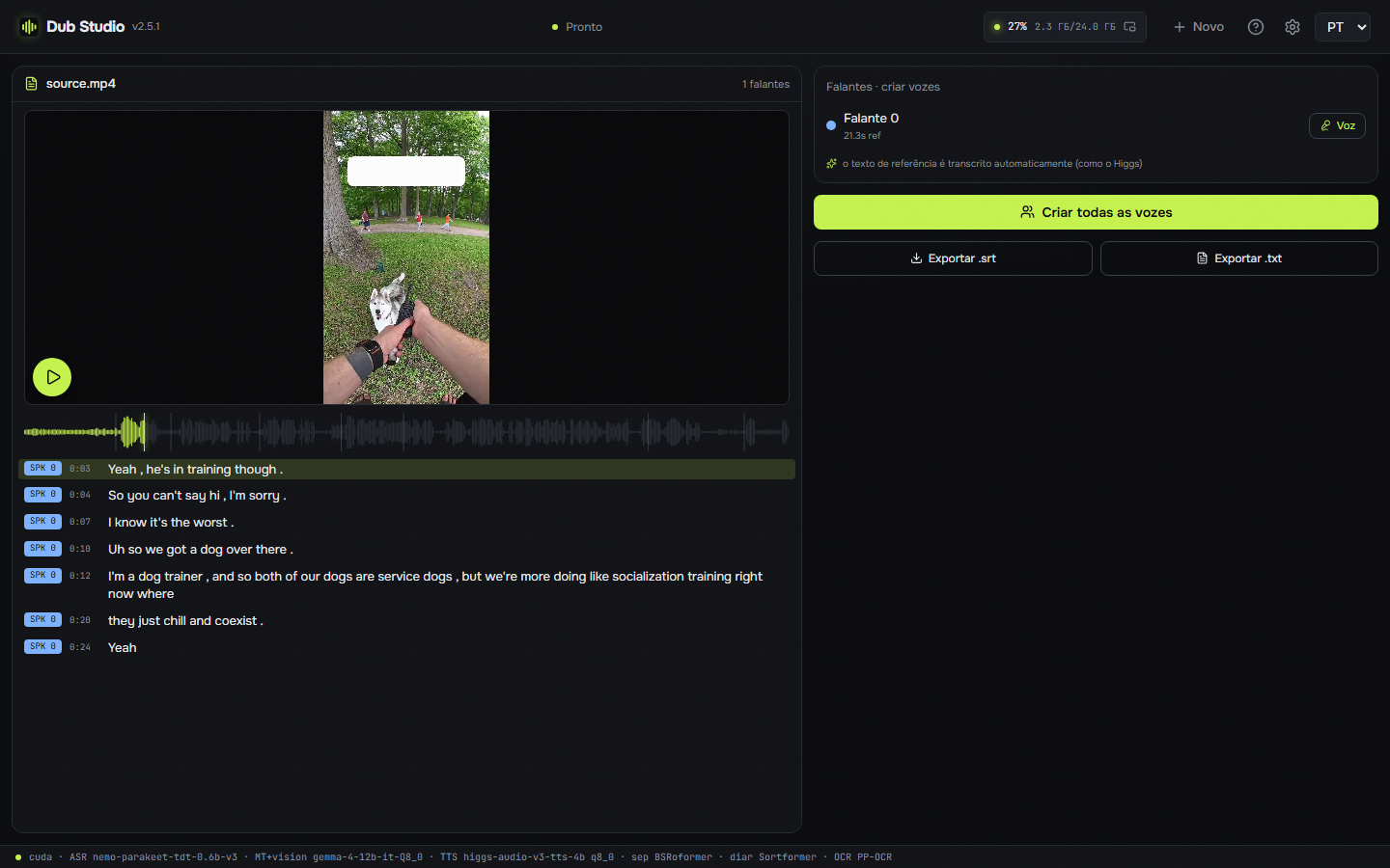 Transcript, Portuguese UI