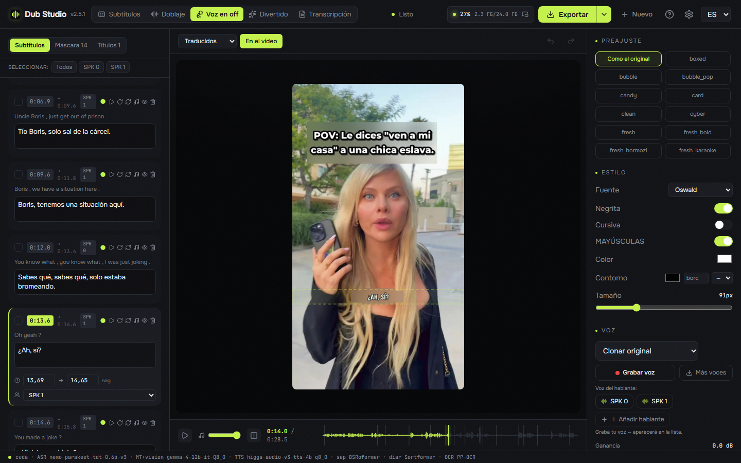 Voice-over, Spanish UI