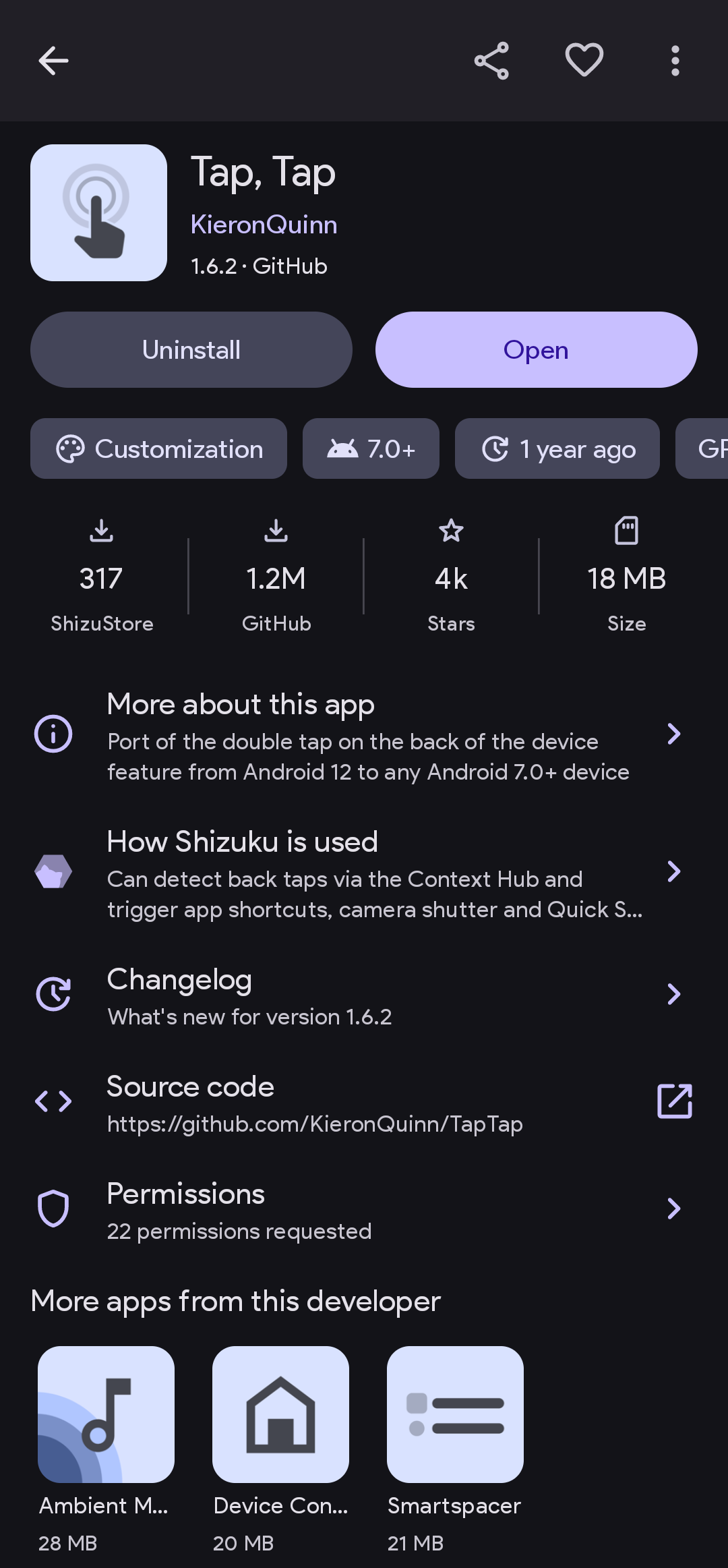 App details with developer and category suggestions