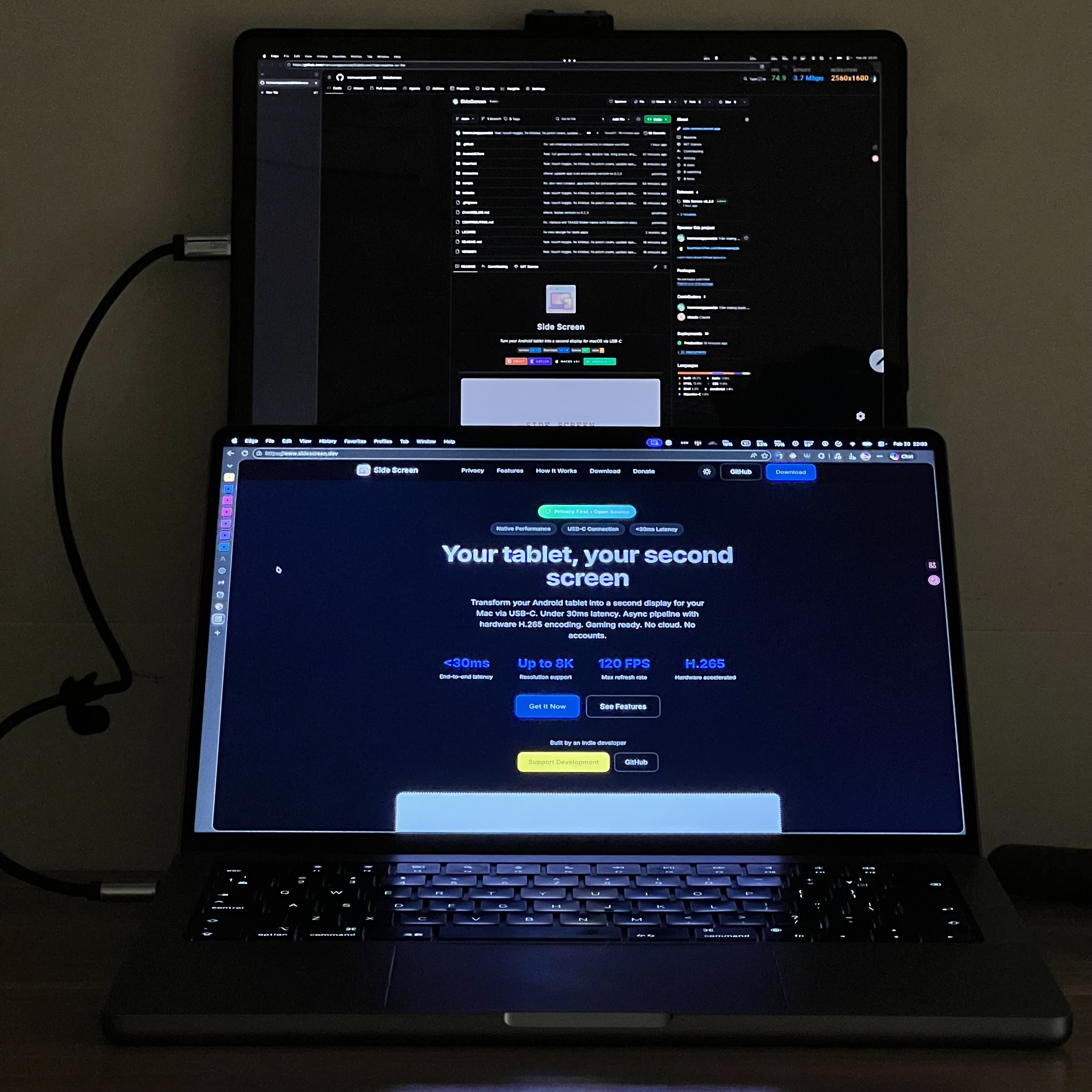 Side Screen — Mac + Android tablet as second display