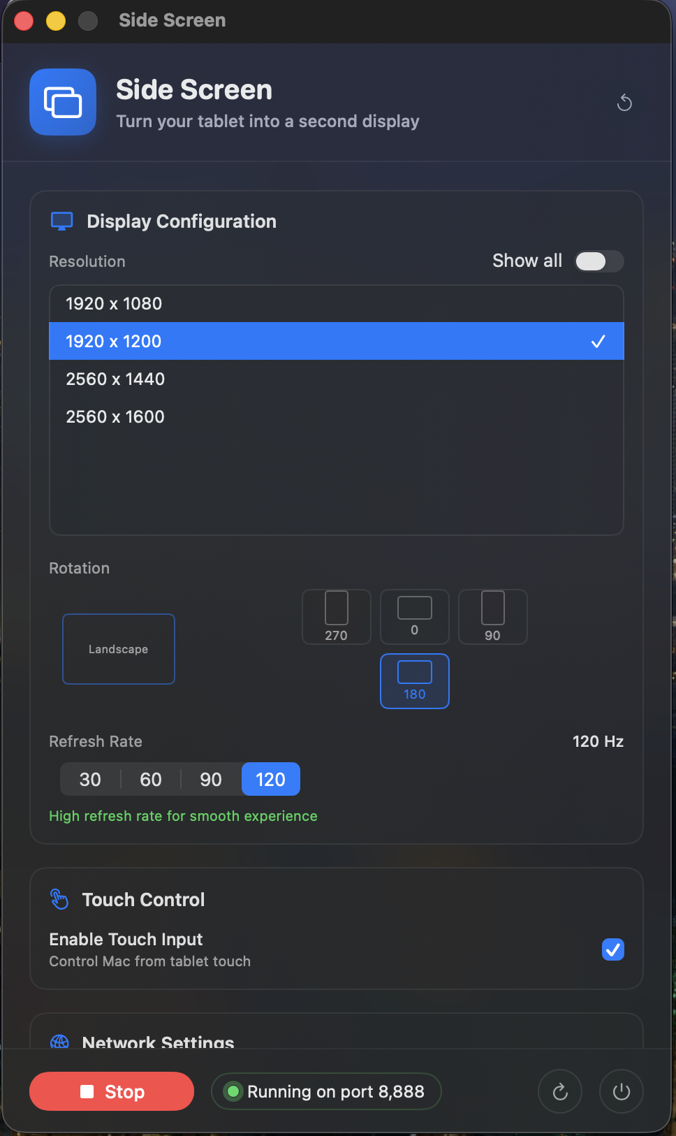 macOS Settings — Display & FPS