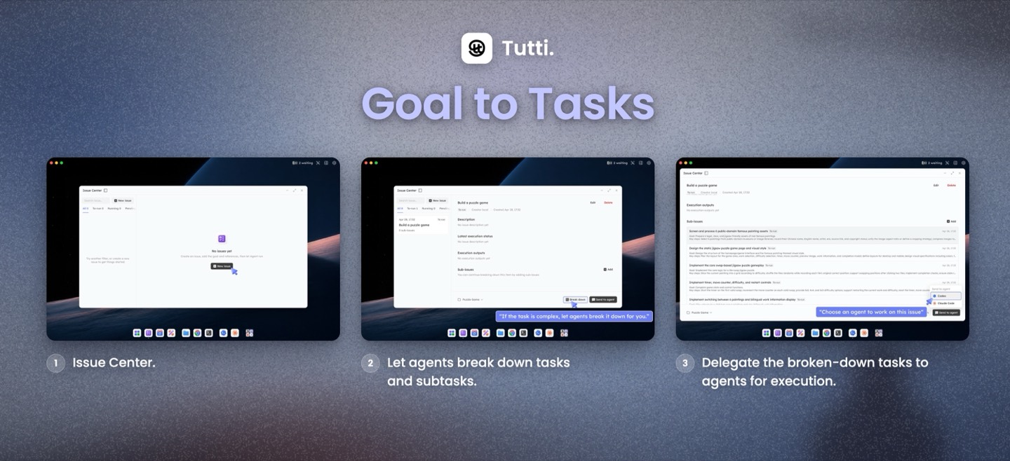 Goal to Tasks — describe a goal and Tutti breaks it into clear, assignable tasks
