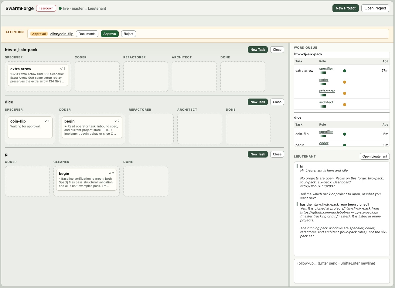 SwarmForge dashboard