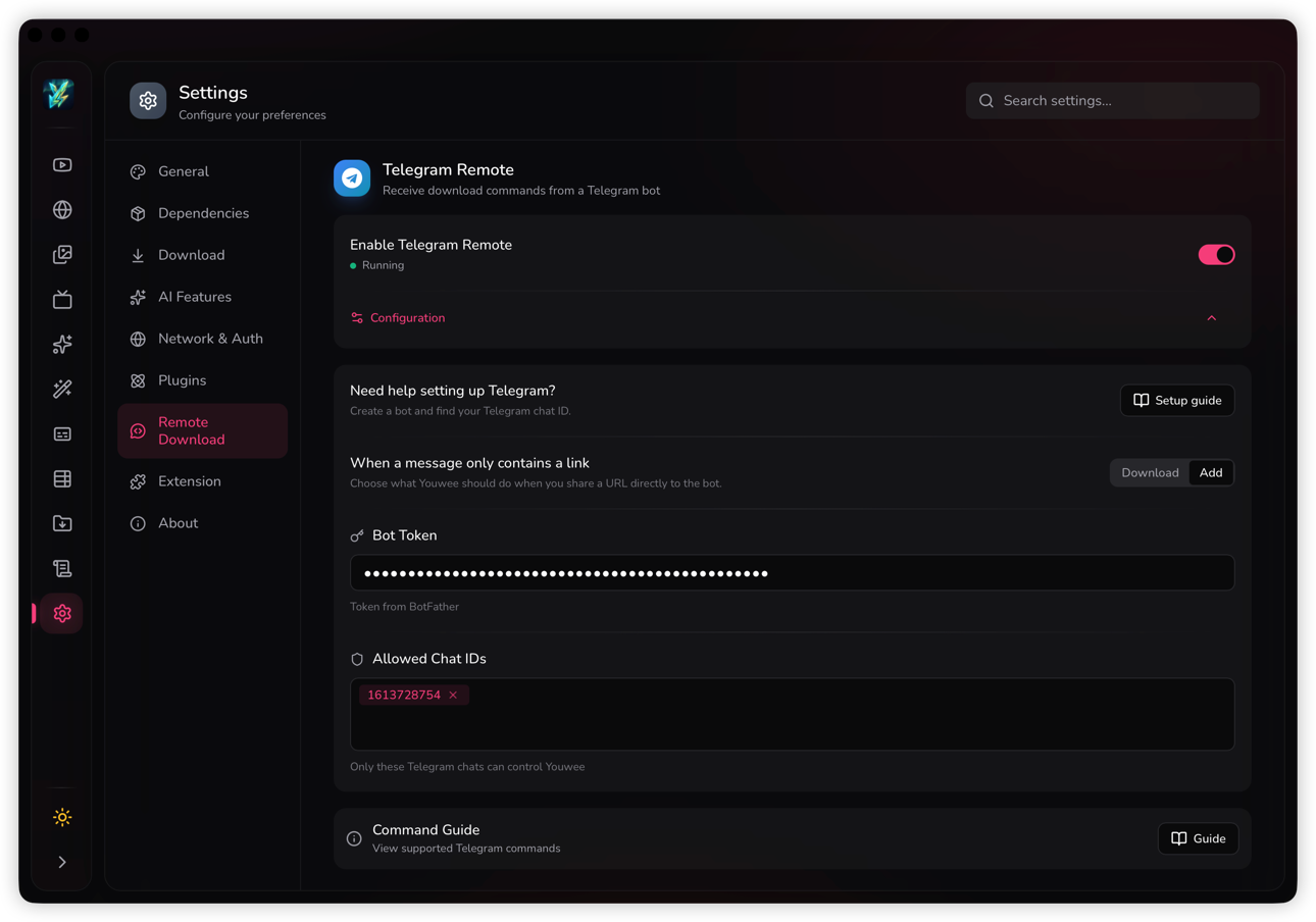 Youwee - Setting - Remote Download