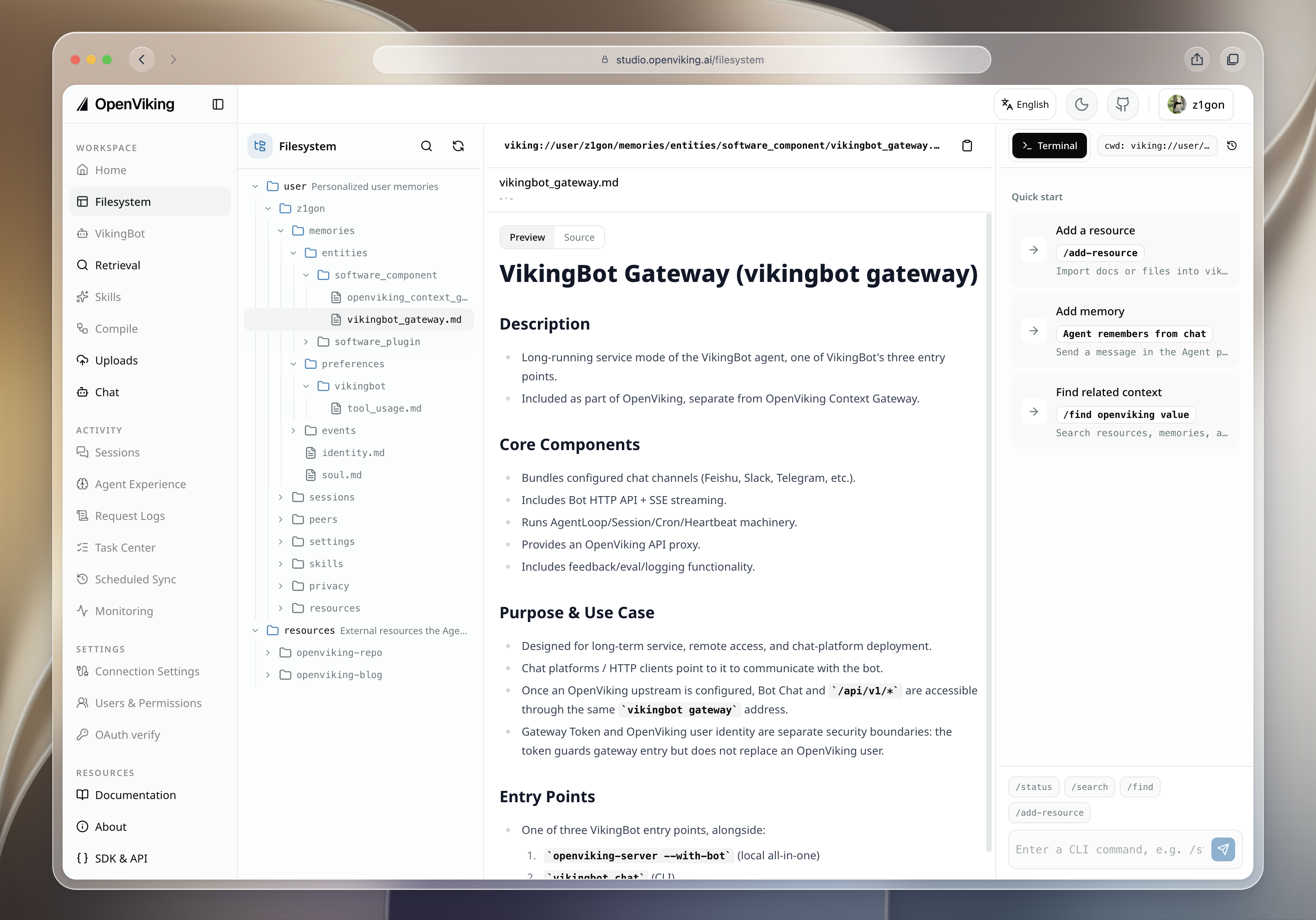 OpenViking Studio Filesystem: browse personal memories and resources