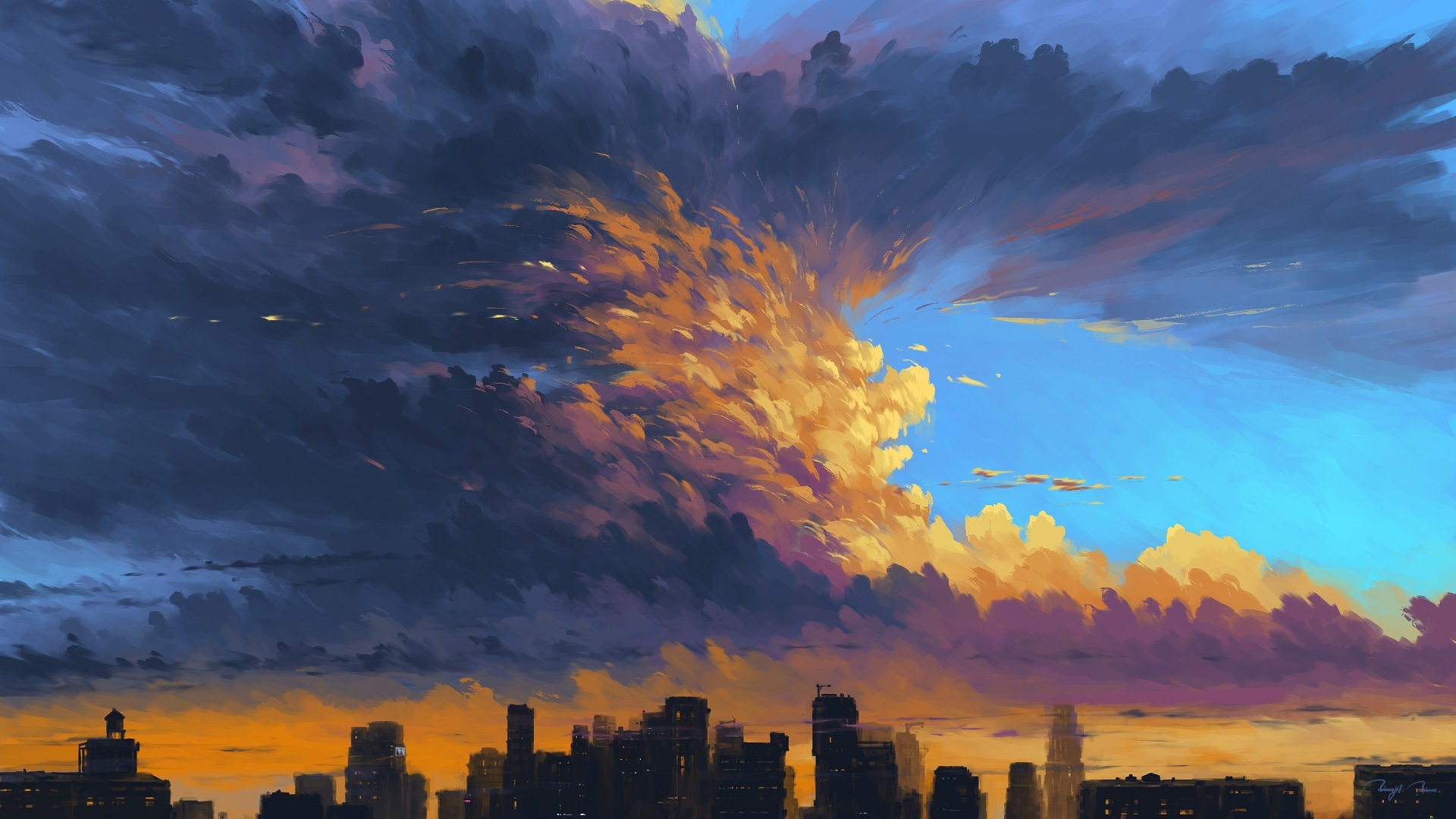a colorful sky with clouds
