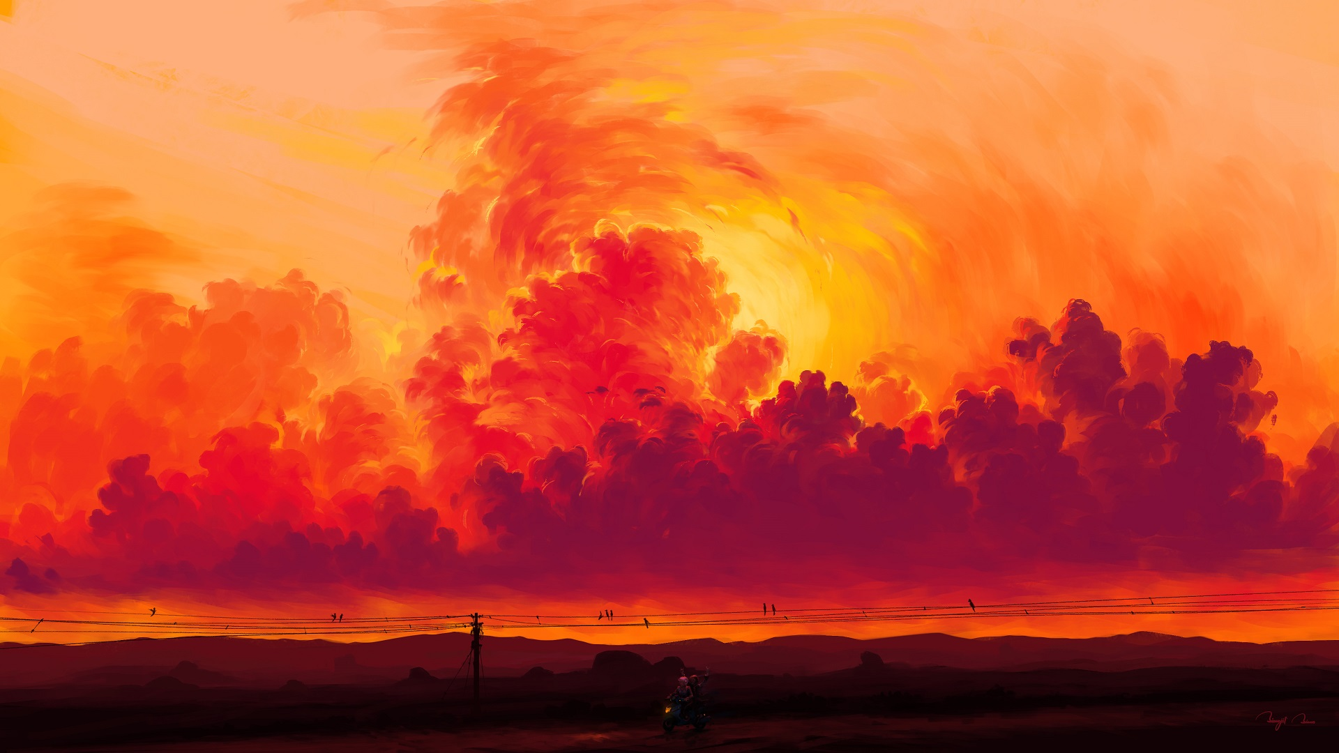 a red and orange sky with clouds