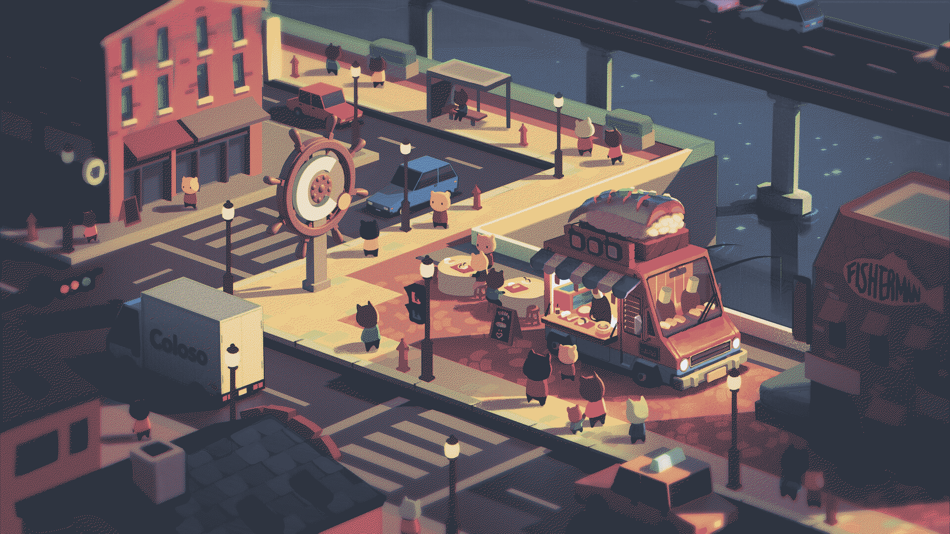 a cartoon characters on a food truck