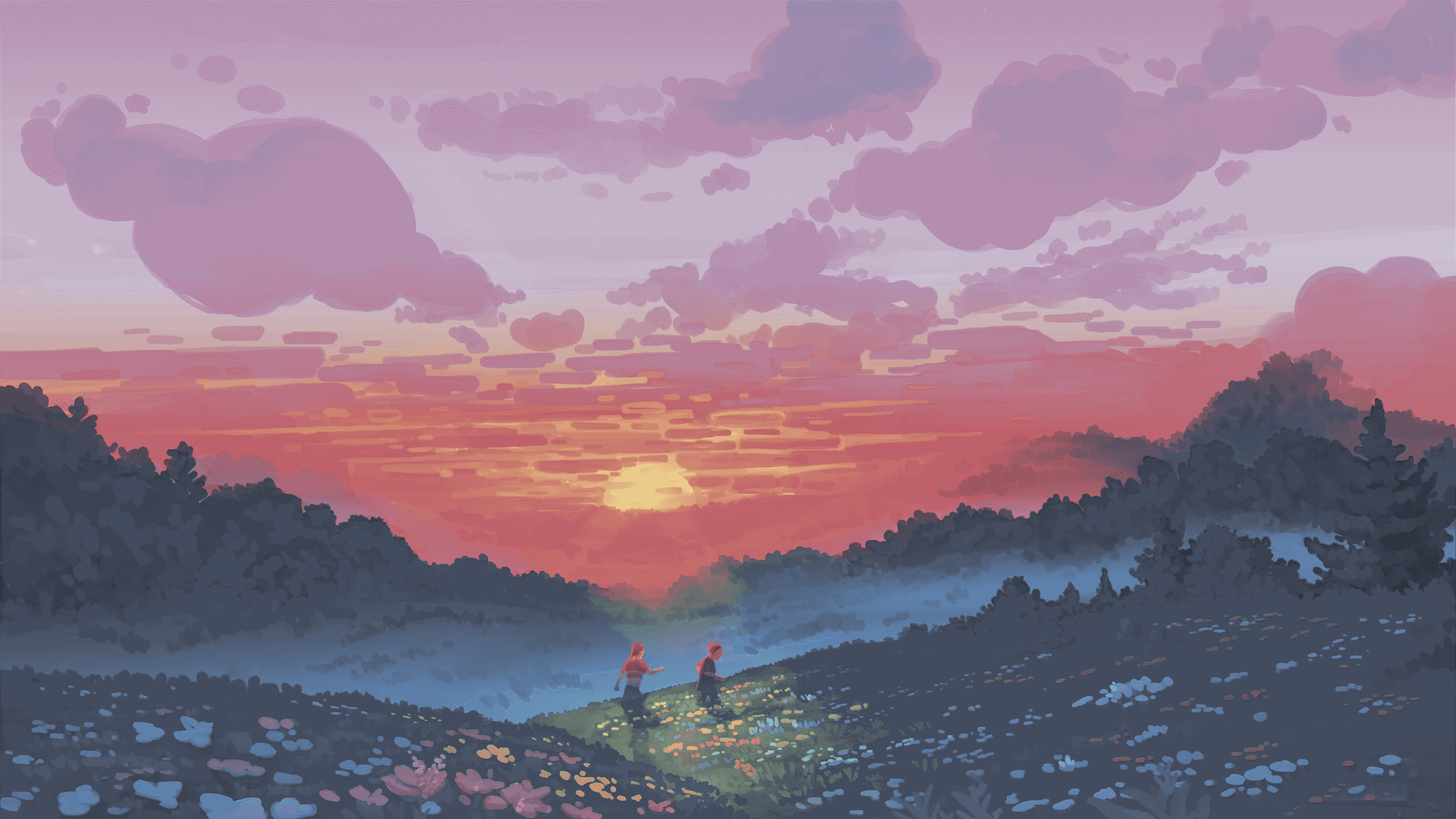 a group of people walking on a hill