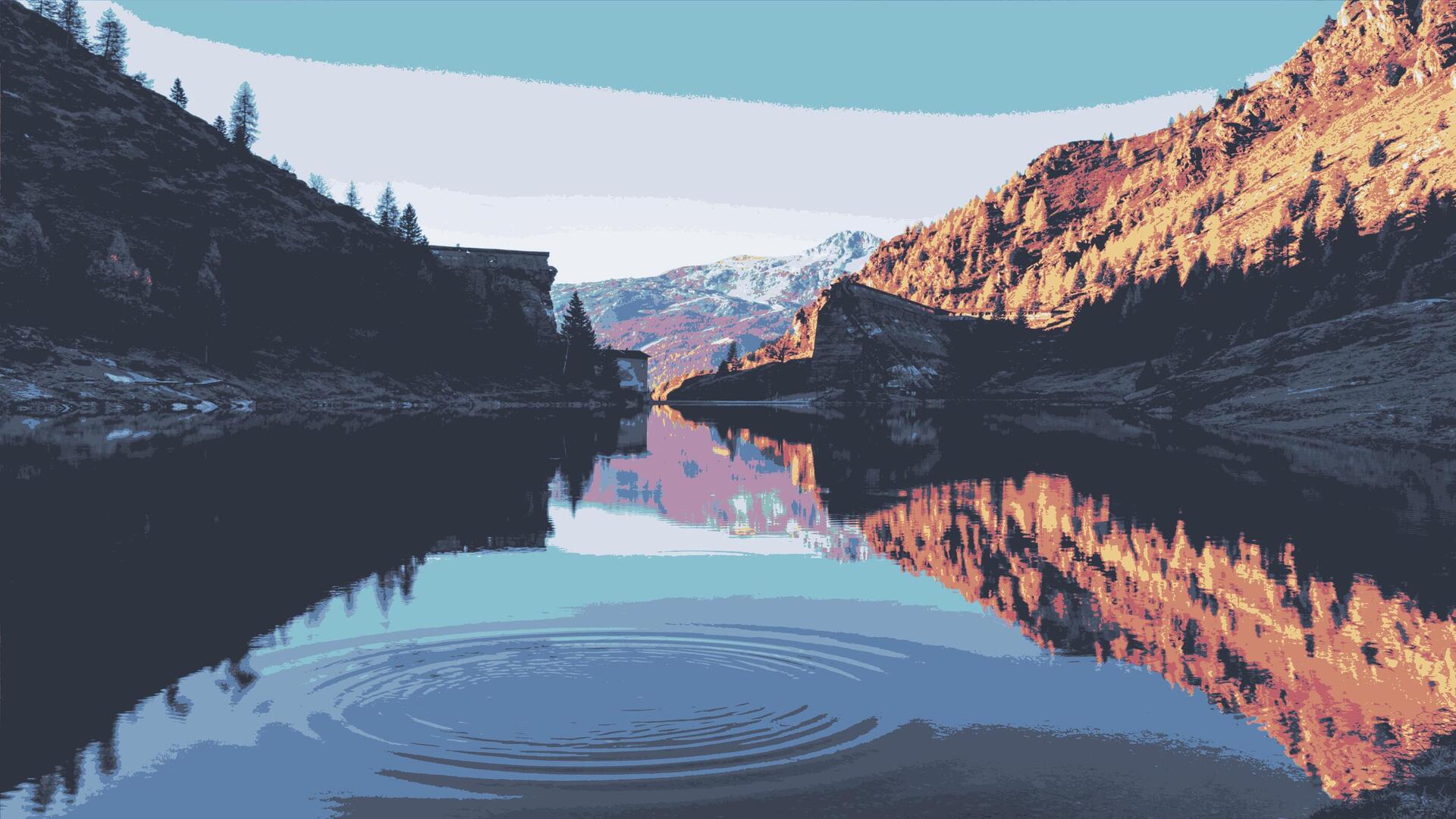 a lake with mountains and trees
