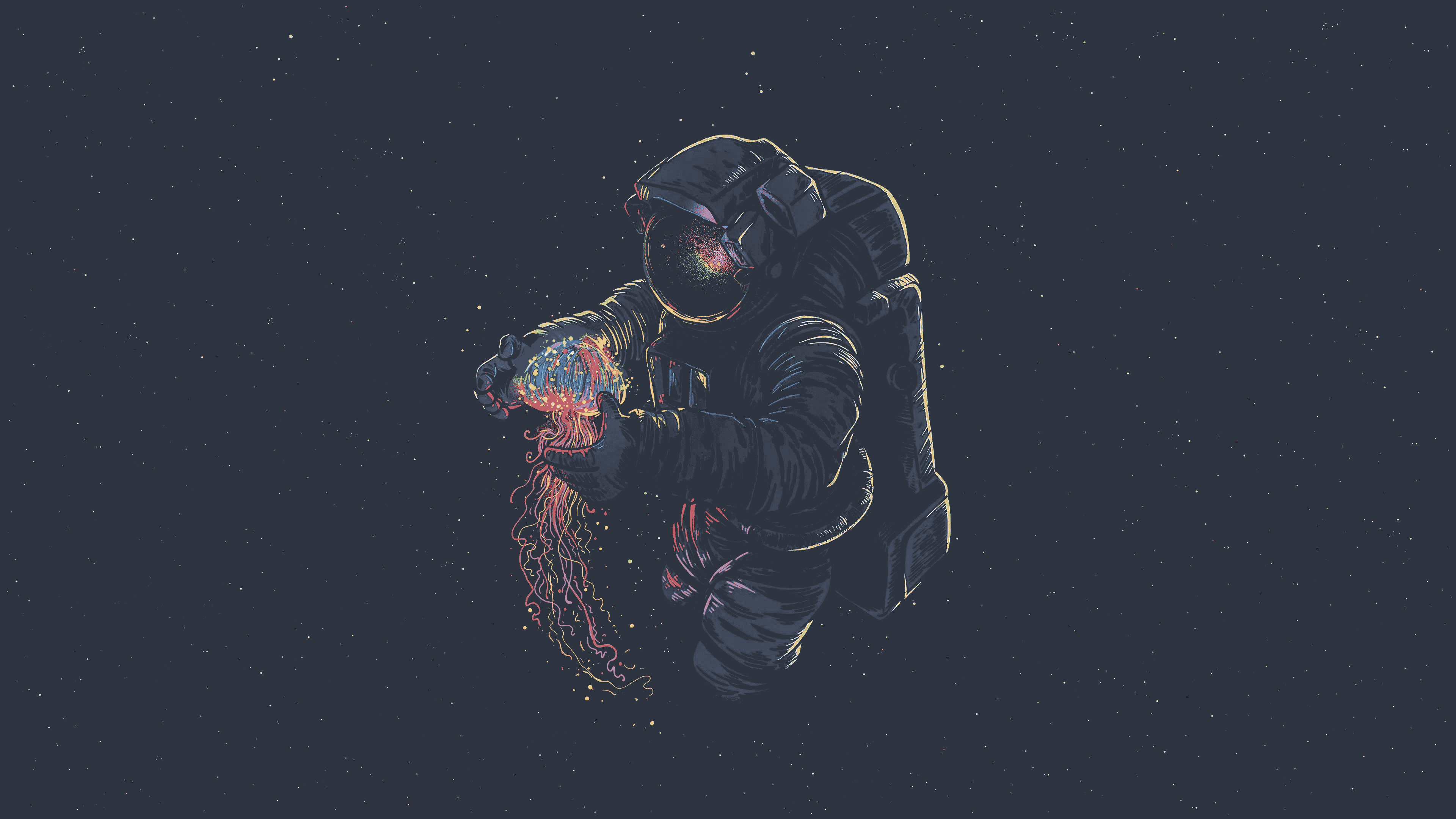 an astronaut in space with a glowing planet
