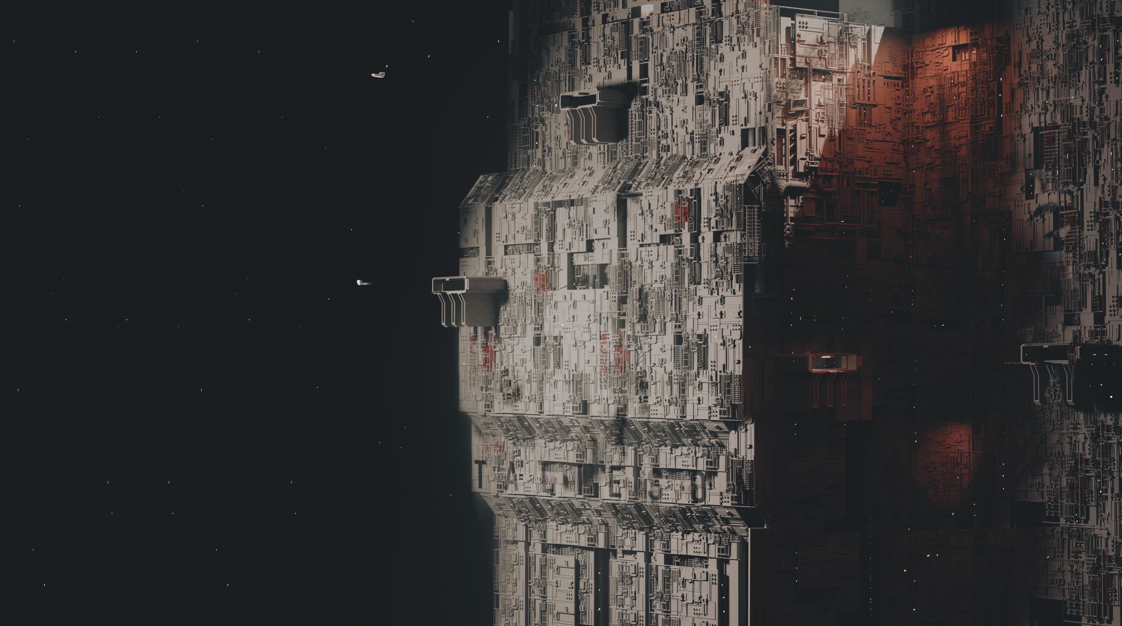 a building with a red and white surface